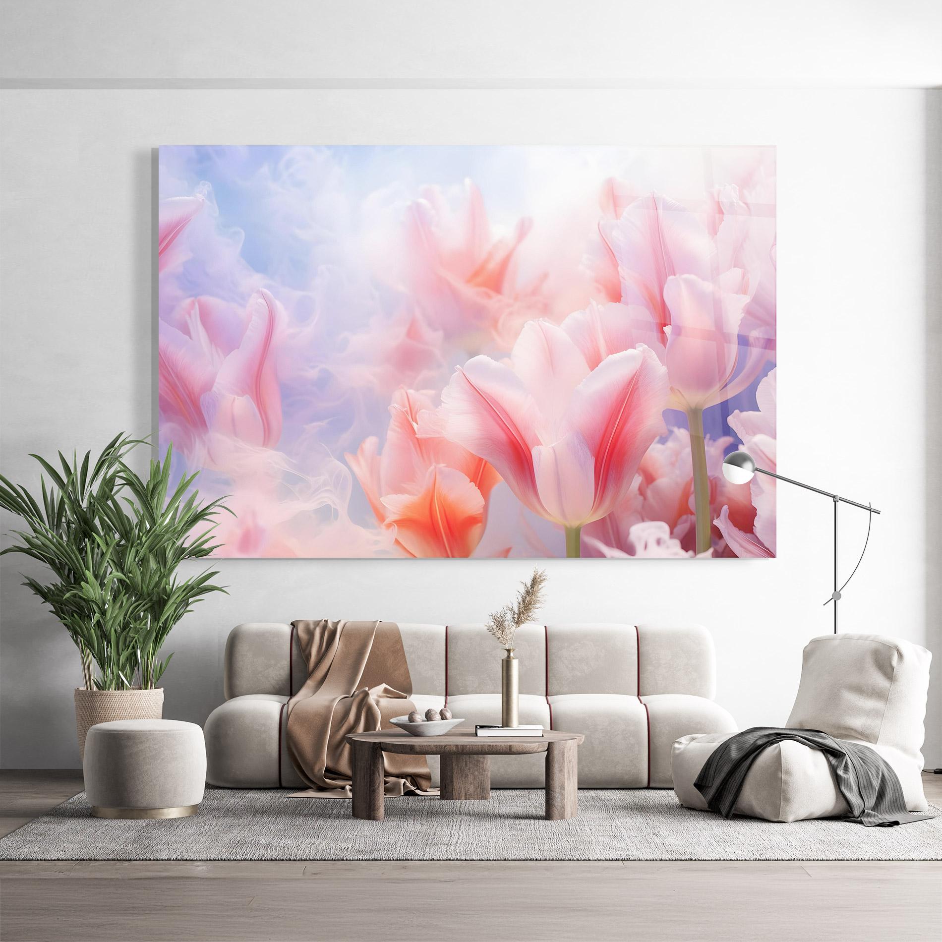 Glasbild Dreamy Pink Tulips mockup 9