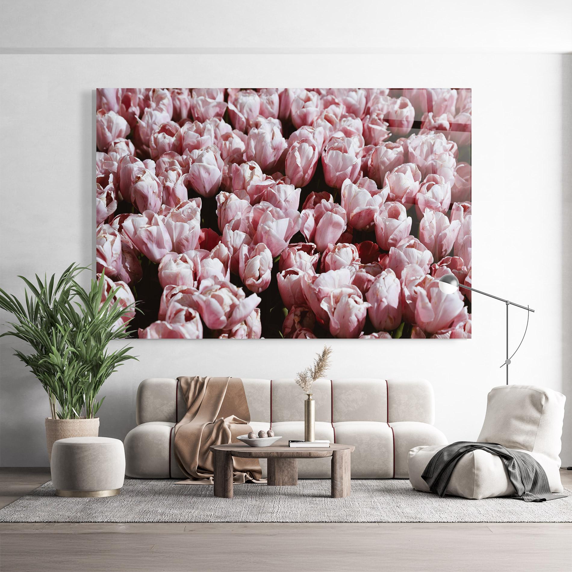 Glasbild Pastel Pink Tulips Wall mockup 9