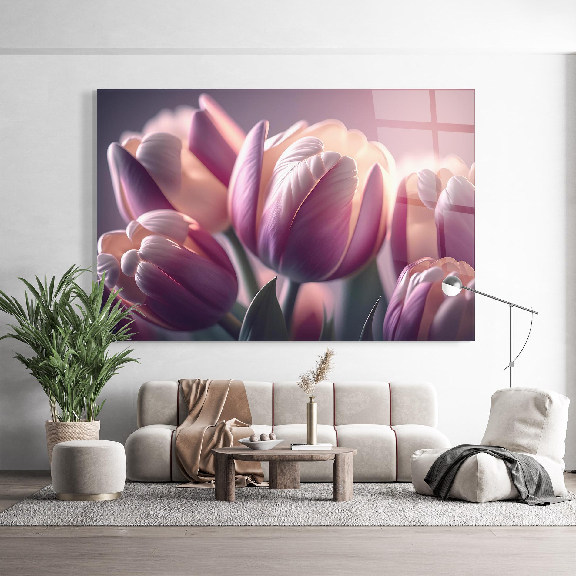 Glasbild Pastel Pink Tulips mockup 9