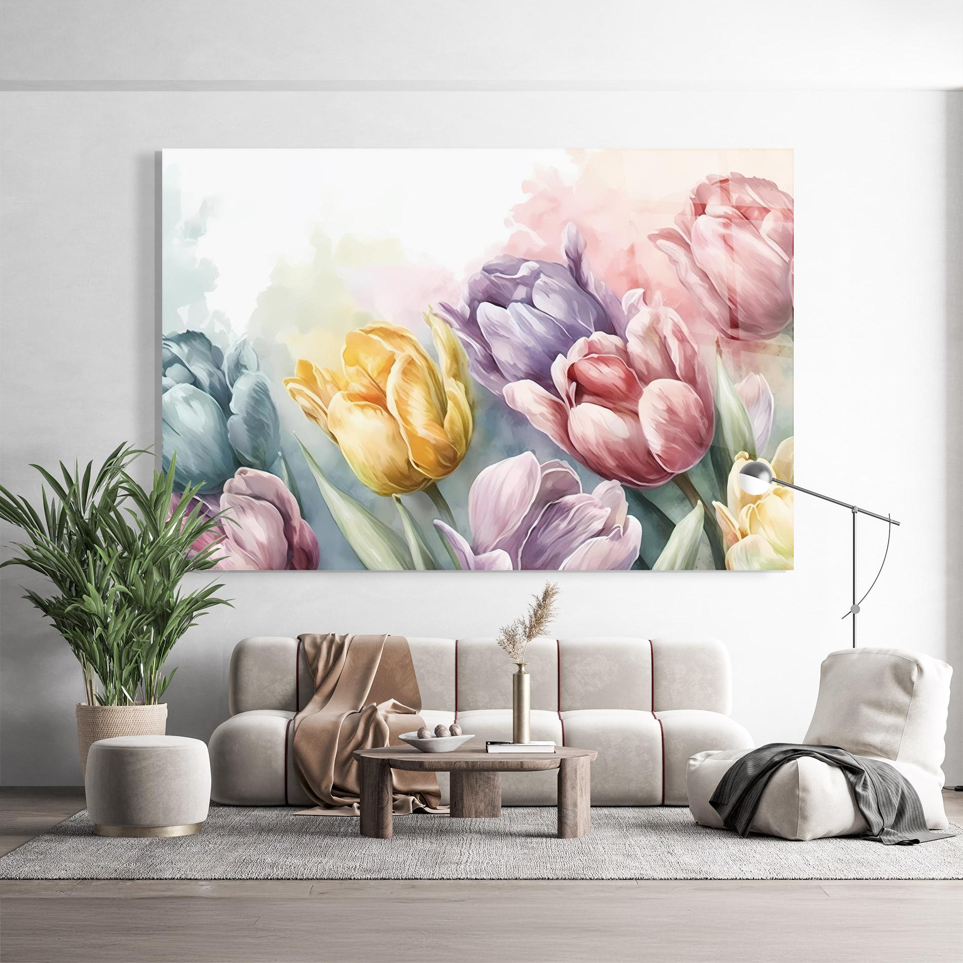 Glasbild Pastel Tulips mockup 9
