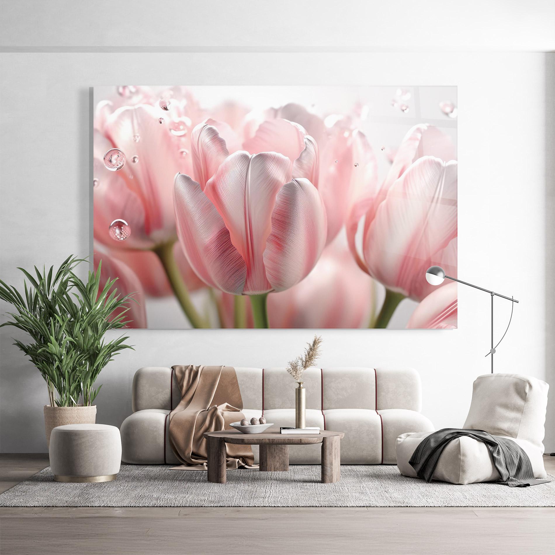 Glasbild Pink Pretty Tulips mockup 9