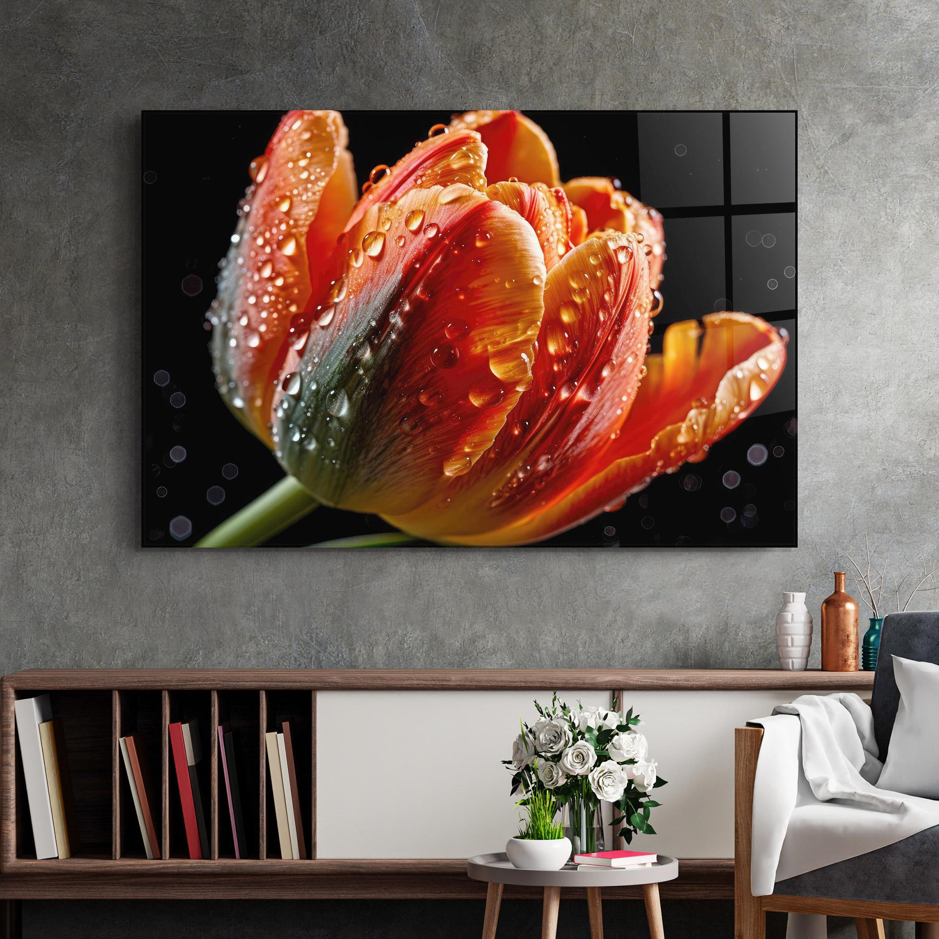 Glasbild Big Wet Orange Tulip mockup 2