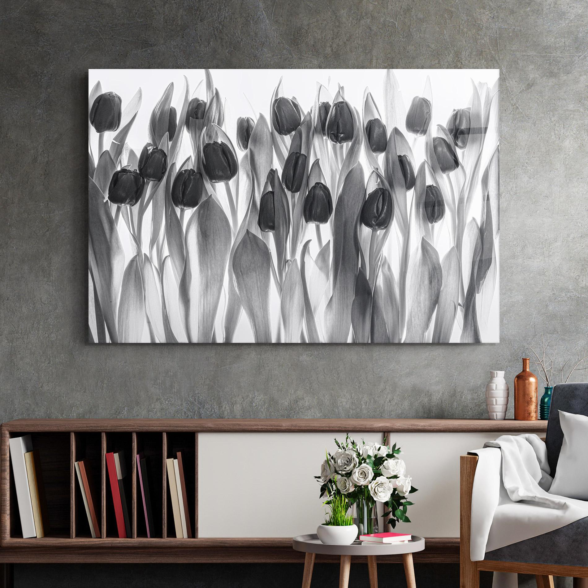 Glasbild Grey Tulips mockup 2