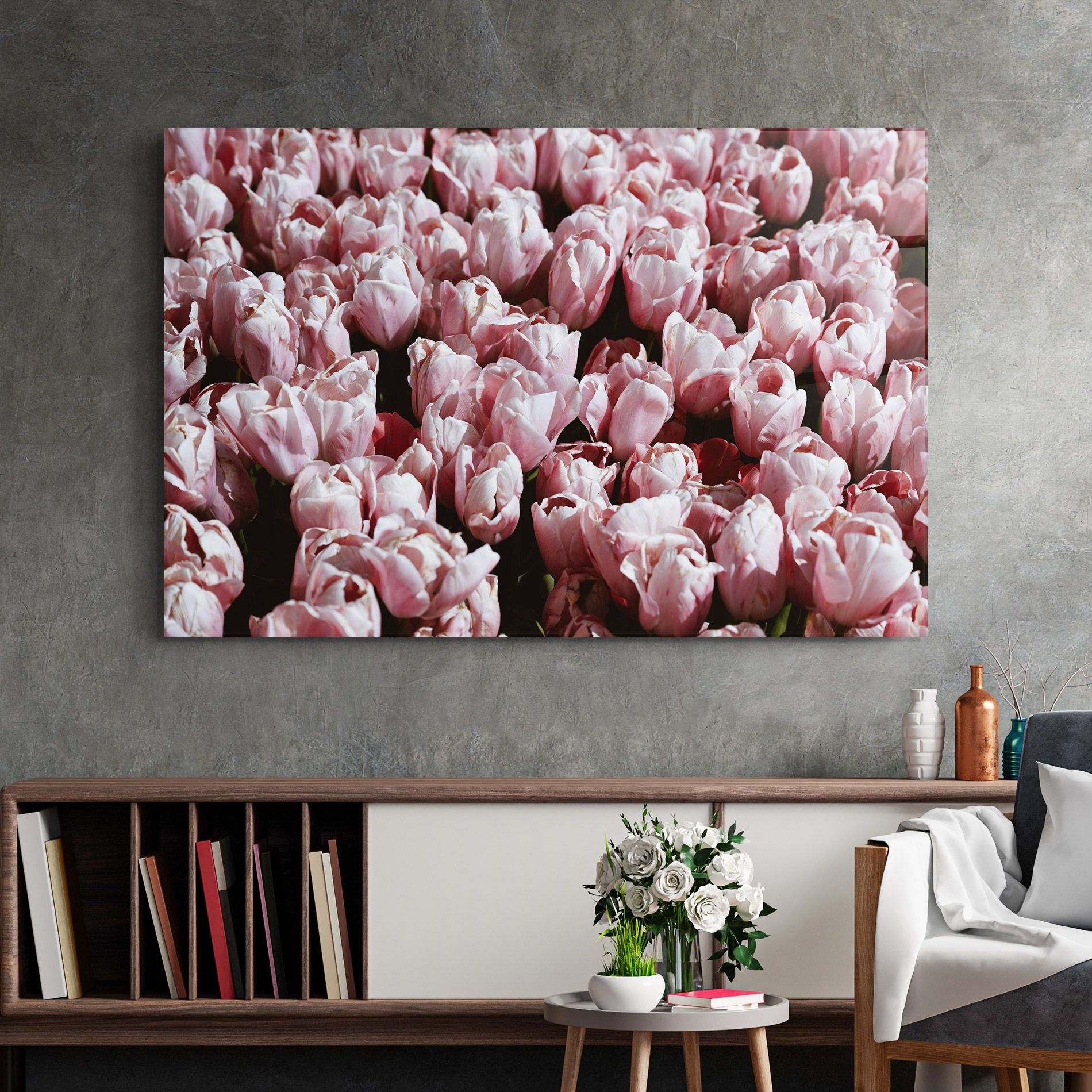 Pastel Pink Tulips Wall mockup 2