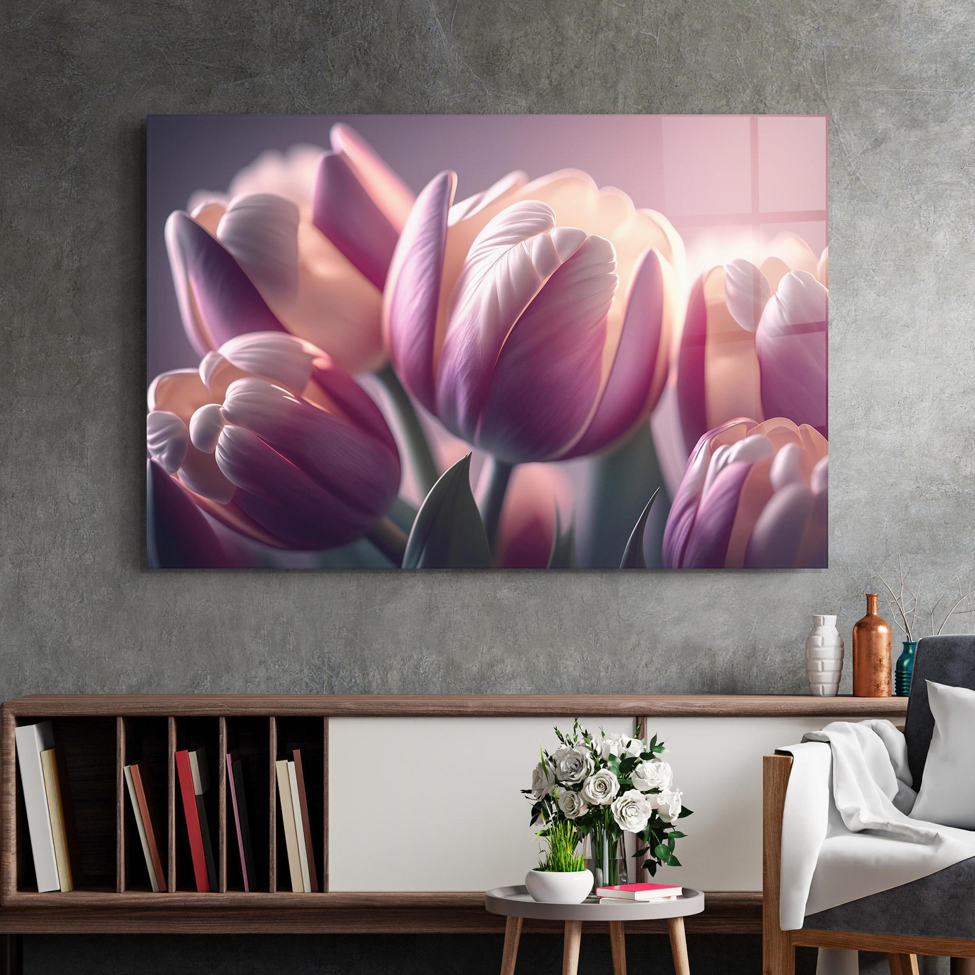 Glasbild Pastel Pink Tulips mockup 2