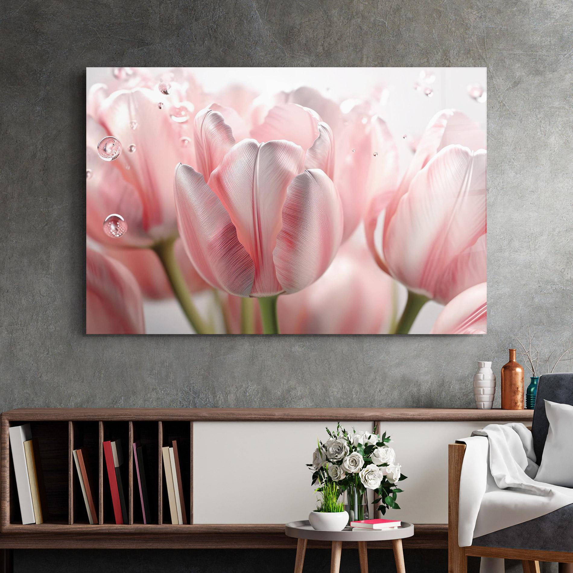 Glasbild Pink Pretty Tulips mockup 2