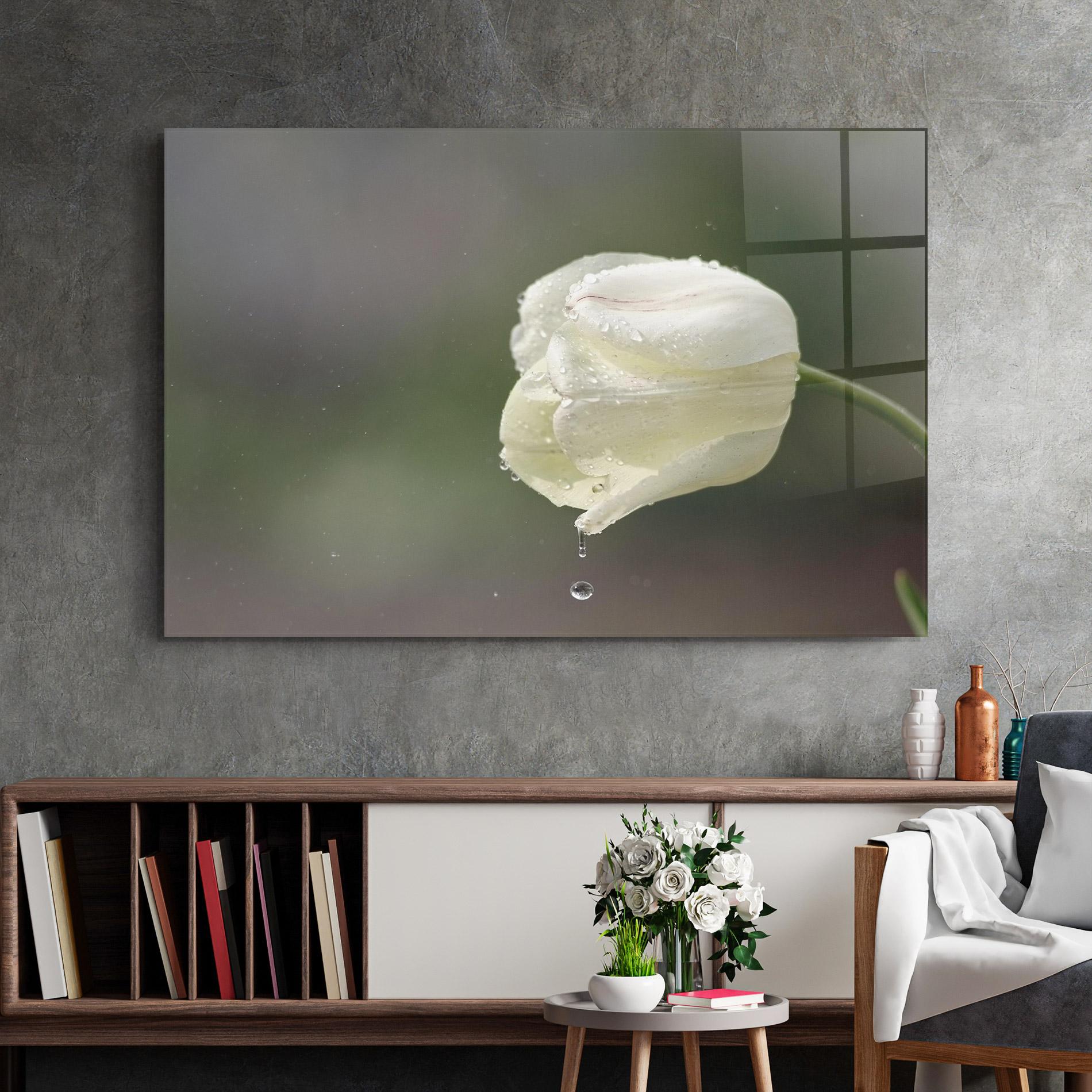 Glasbild White Single Tulip mockup 2