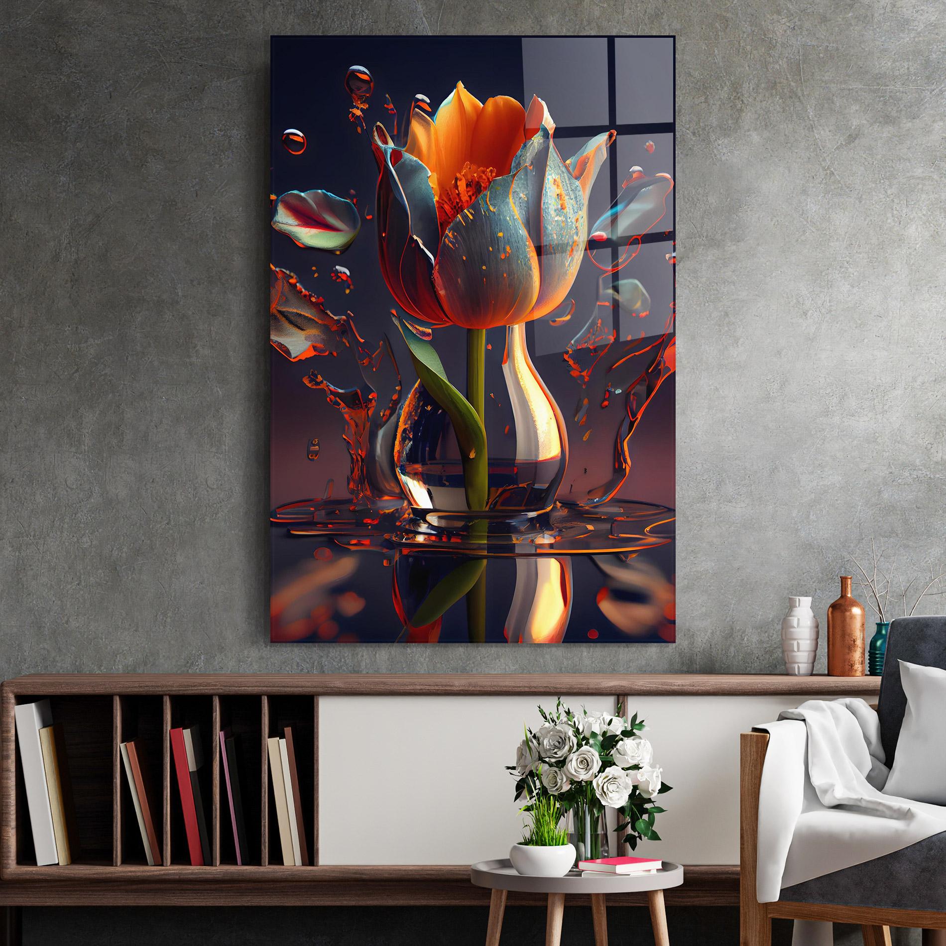 Glasbild Black Tulip In Vase mockup 2