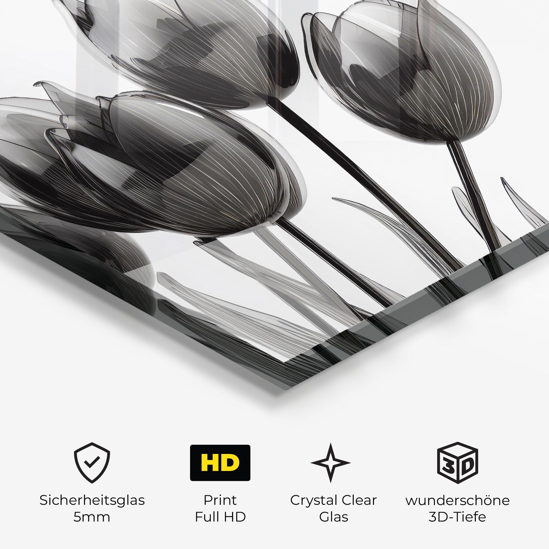 Glasbild Black Glass Tulips mockup 3