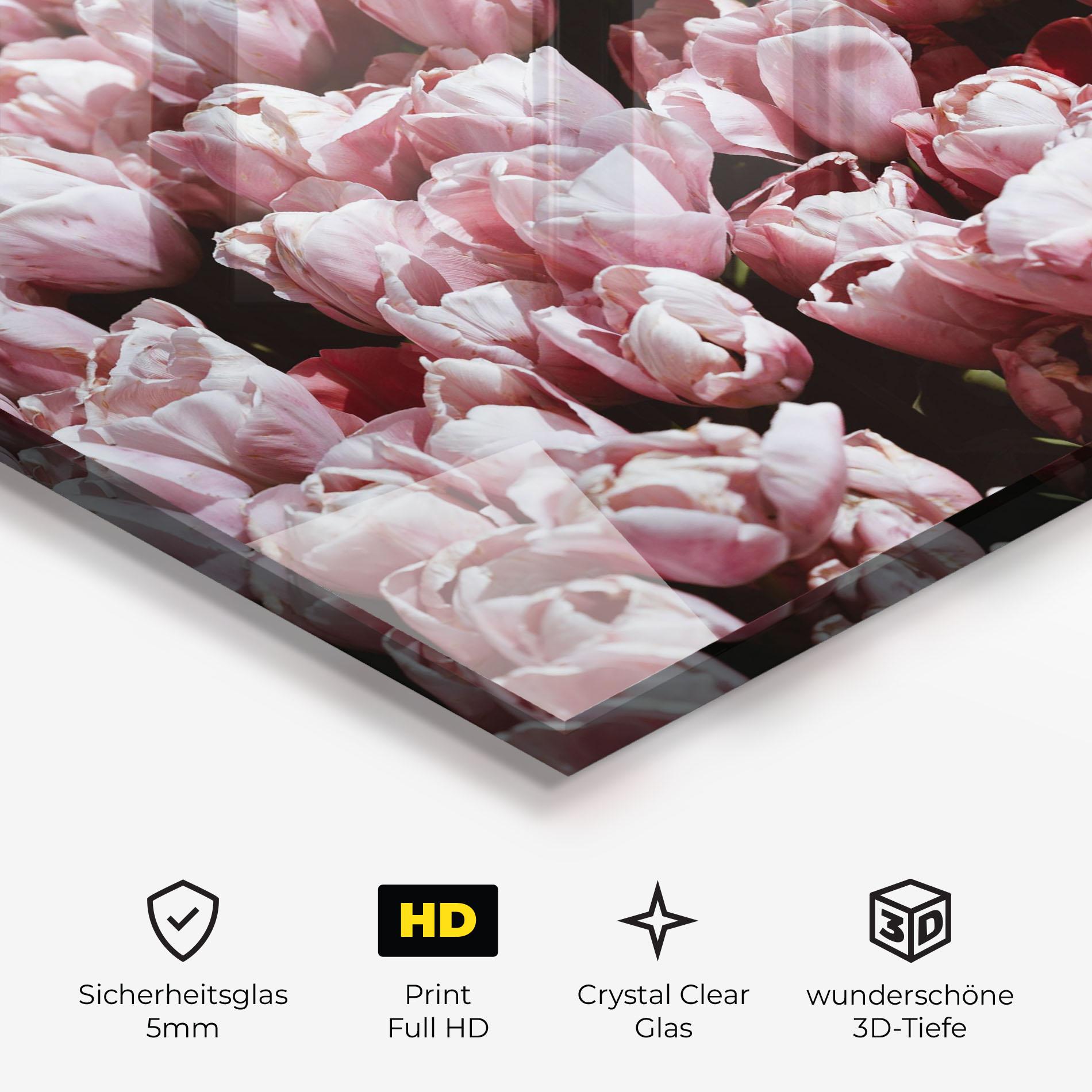 Glasbild Pastel Pink Tulips Wall mockup 3