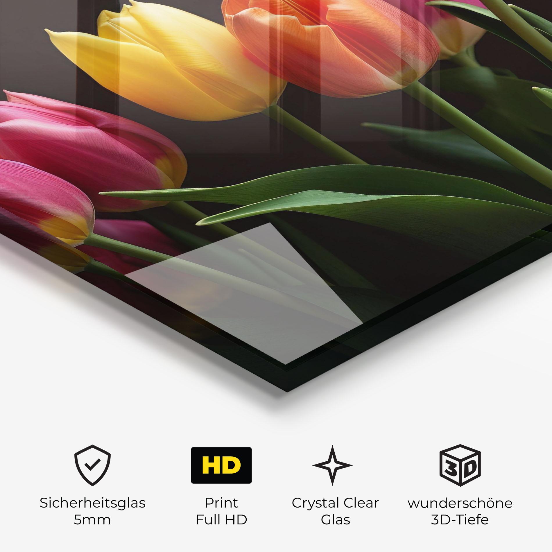Glasbild Purple Yellow Tulips mockup 3