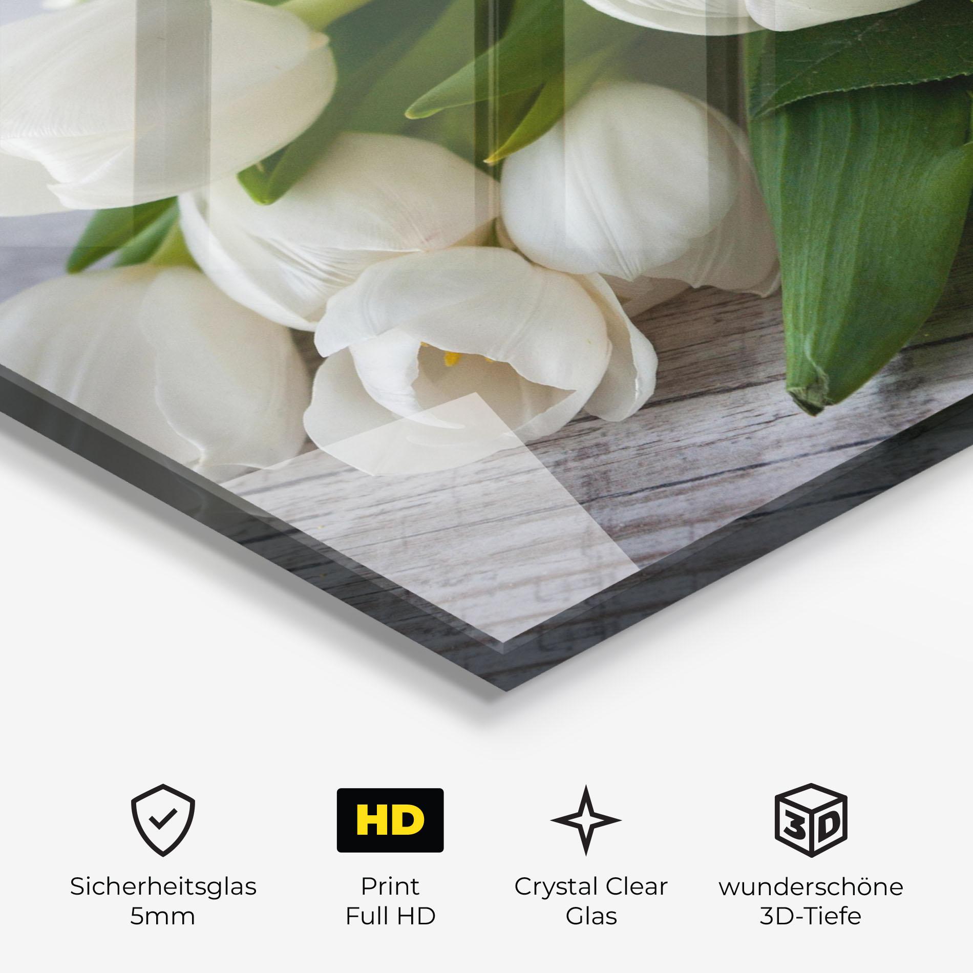 Glasbild White Tulips Bouquet mockup 3