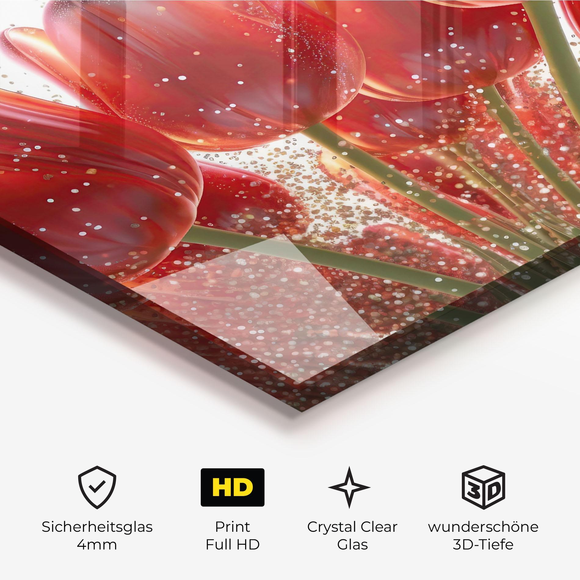 Glasbild Glitter Red Tulips mockup 3