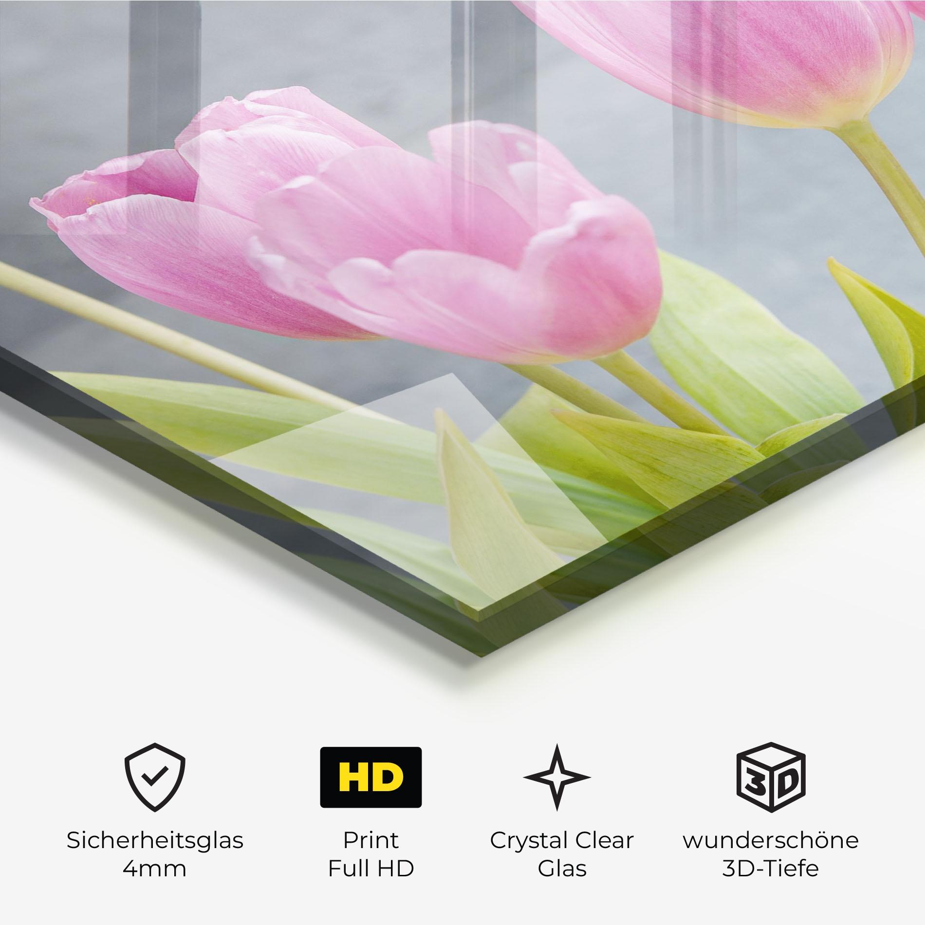 Glasbild Pink Pastel Tulip On Grey mockup 3