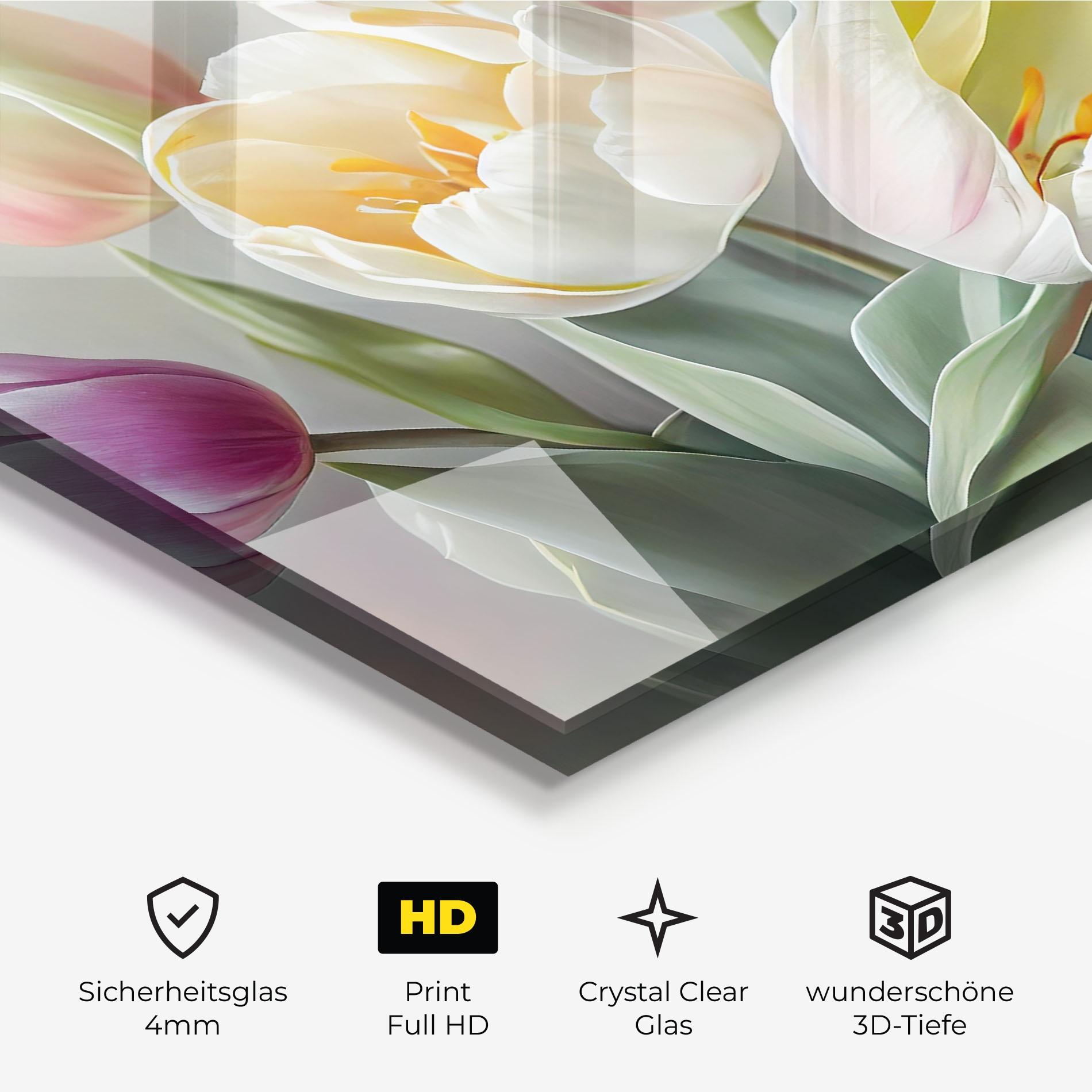 Glasbild White Tulips Painting mockup 3