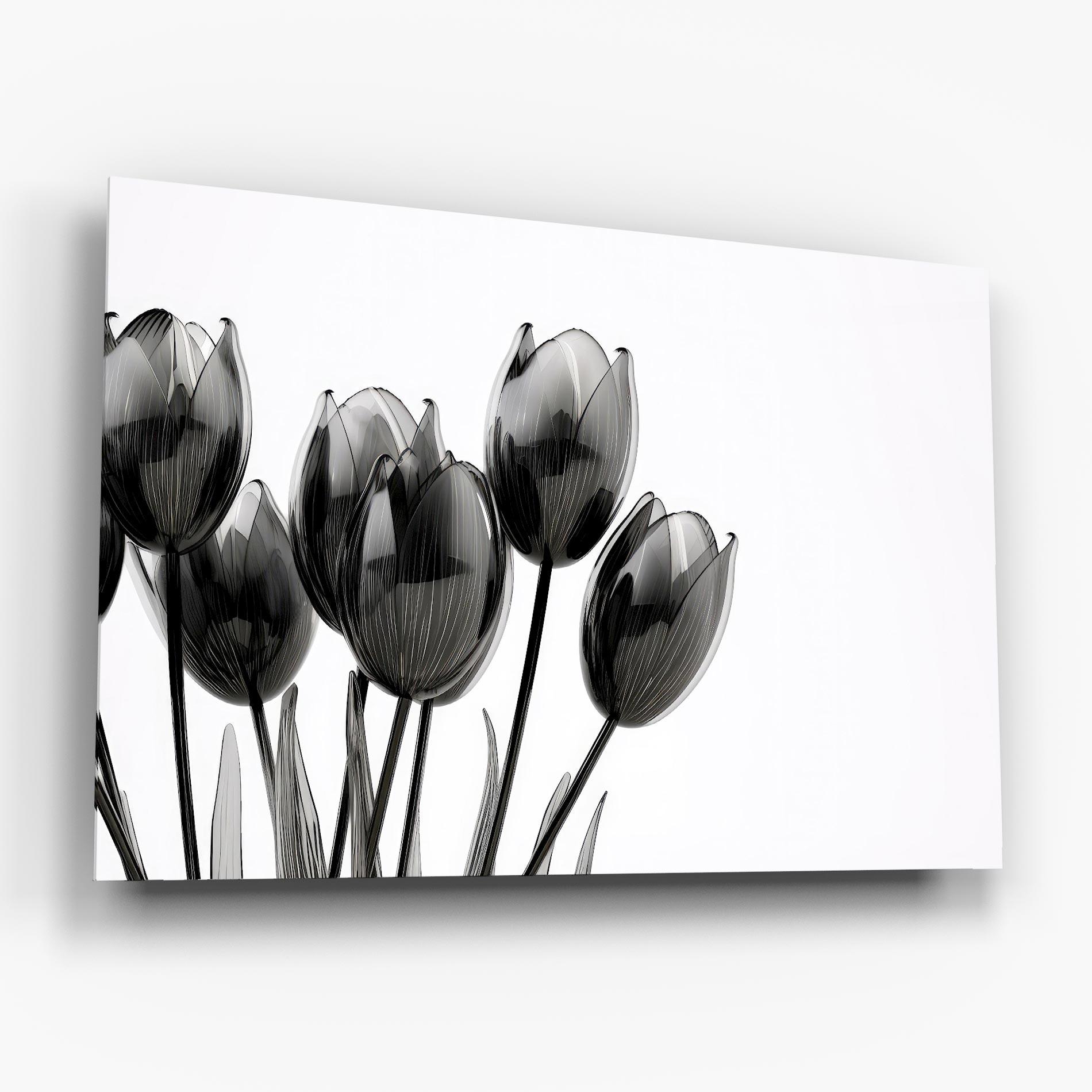 Glasbild Black Glass Tulips mockup 6