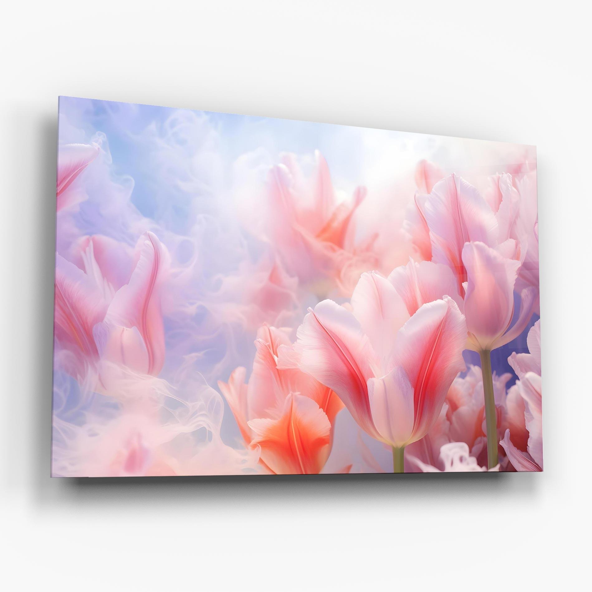 Glasbild Dreamy Pink Tulips mockup 6