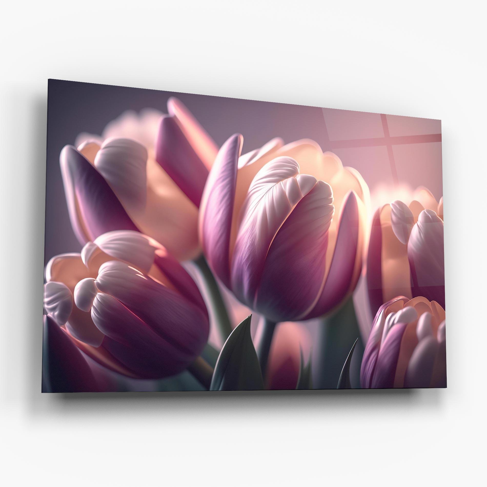 Glasbild Pastel Pink Tulips mockup 6