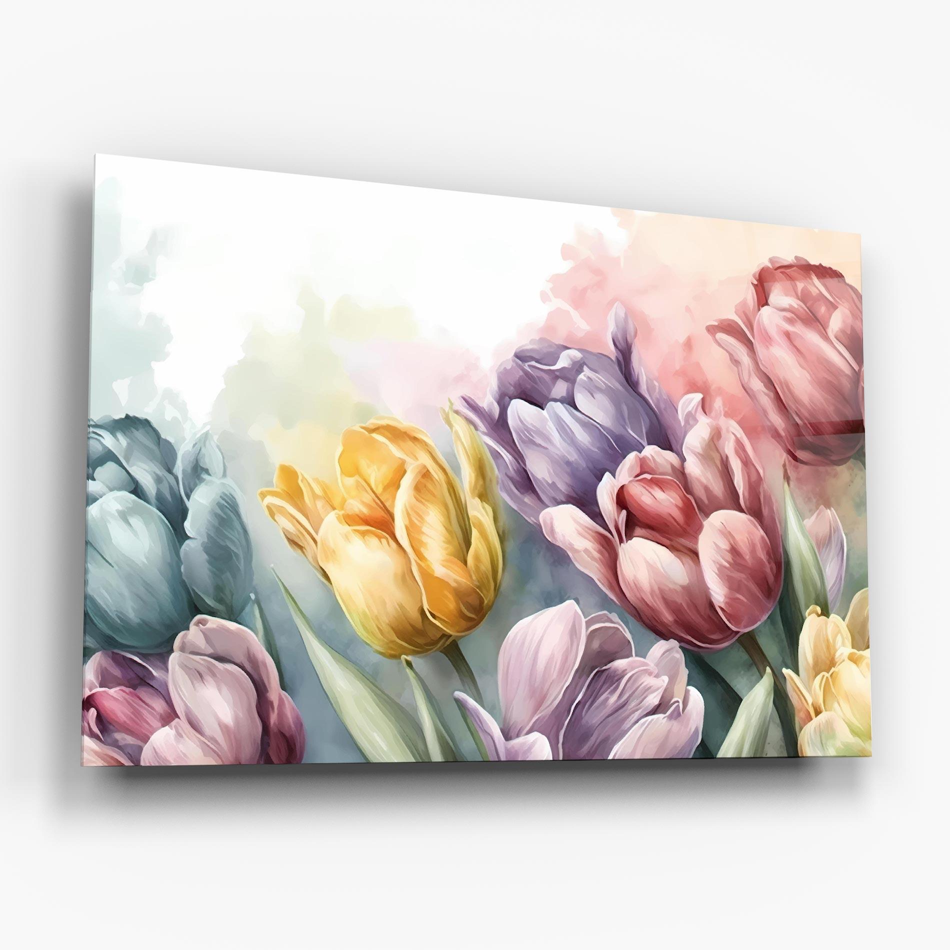 Glasbild Pastel Tulips mockup 6
