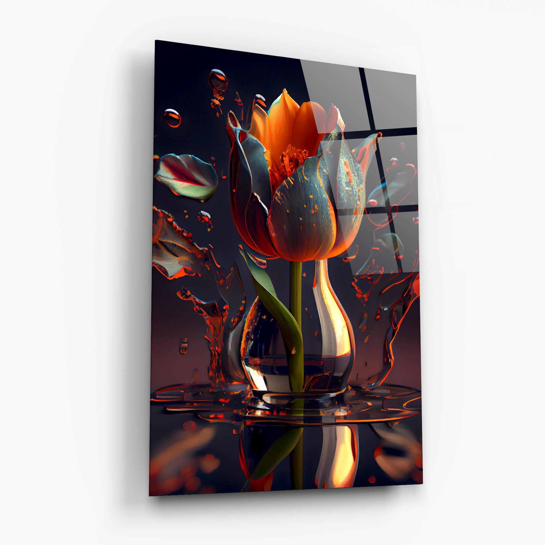 Glasbild Black Tulip In Vase mockup 6