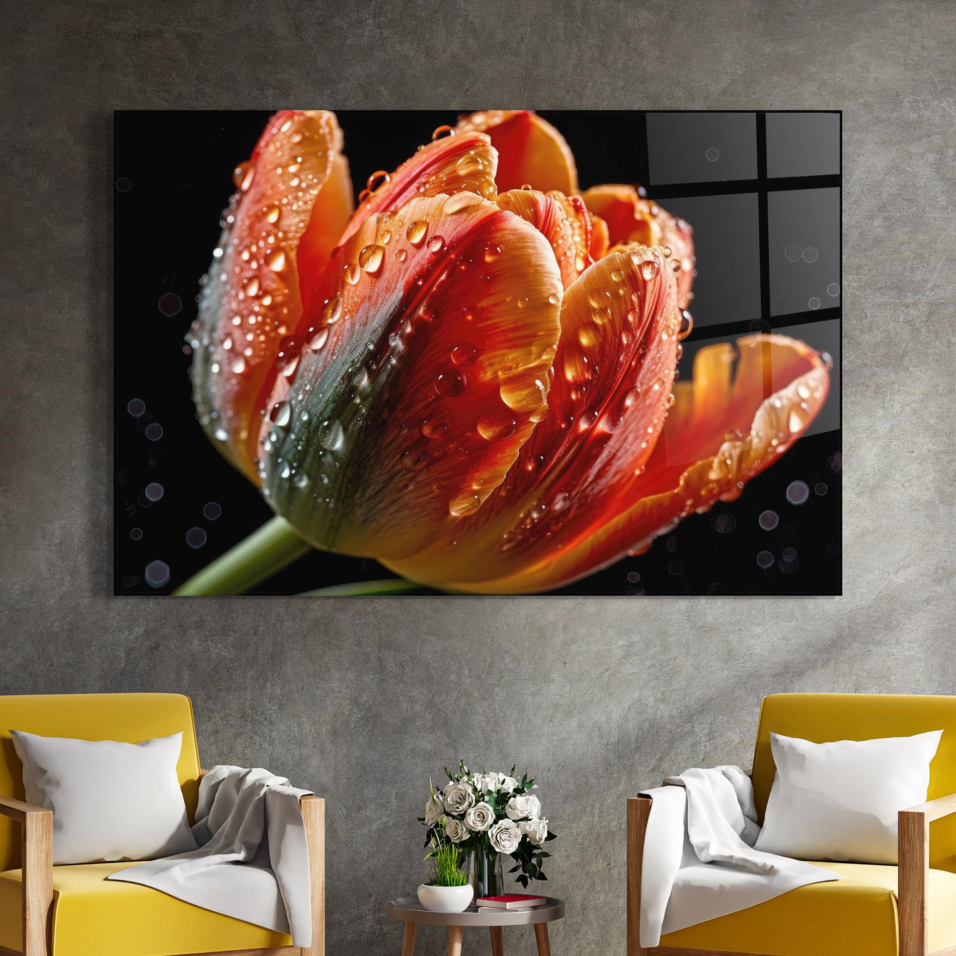 Glasbild Big Wet Orange Tulip mockup 4