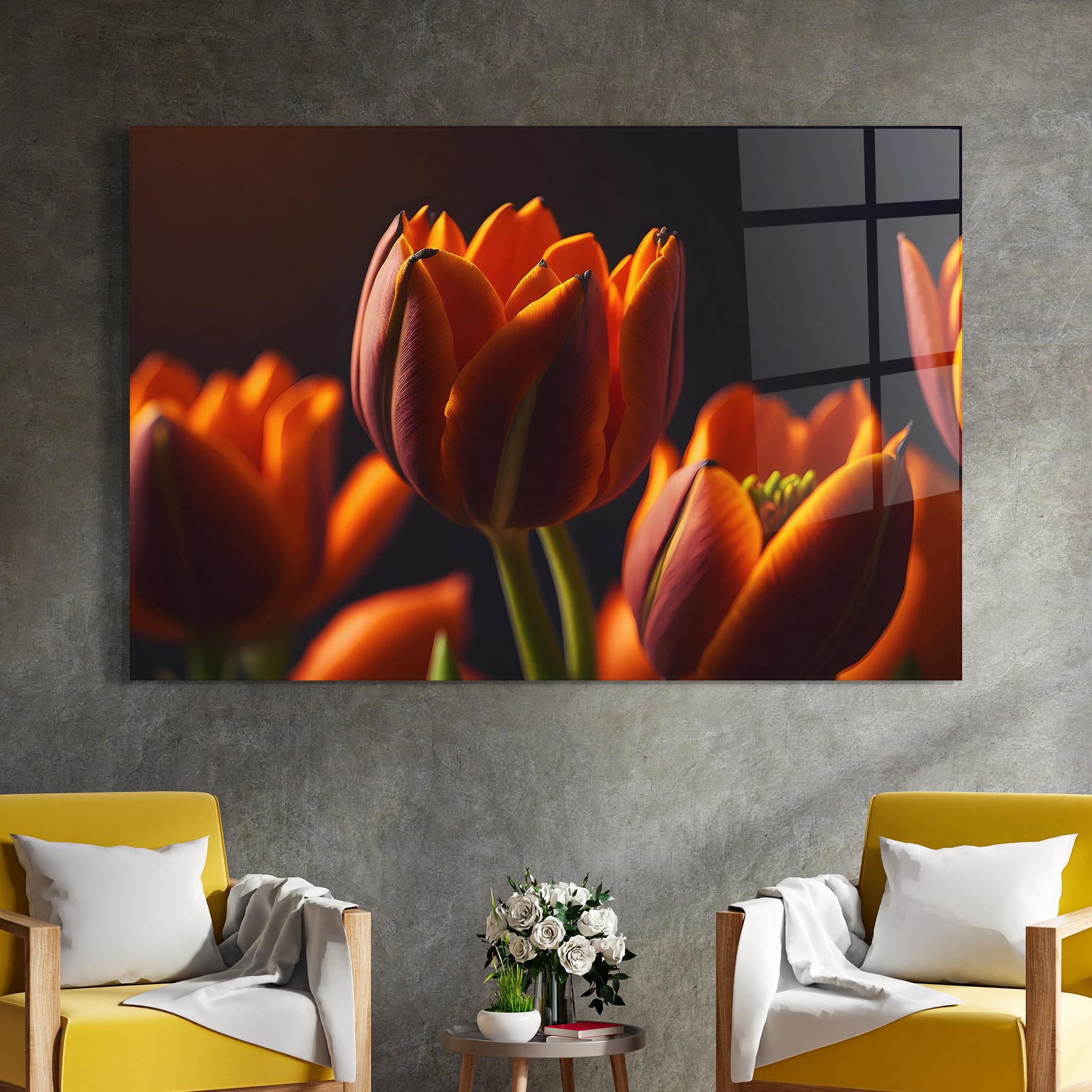 Glasbild Close Up Orange Tulip mockup 4