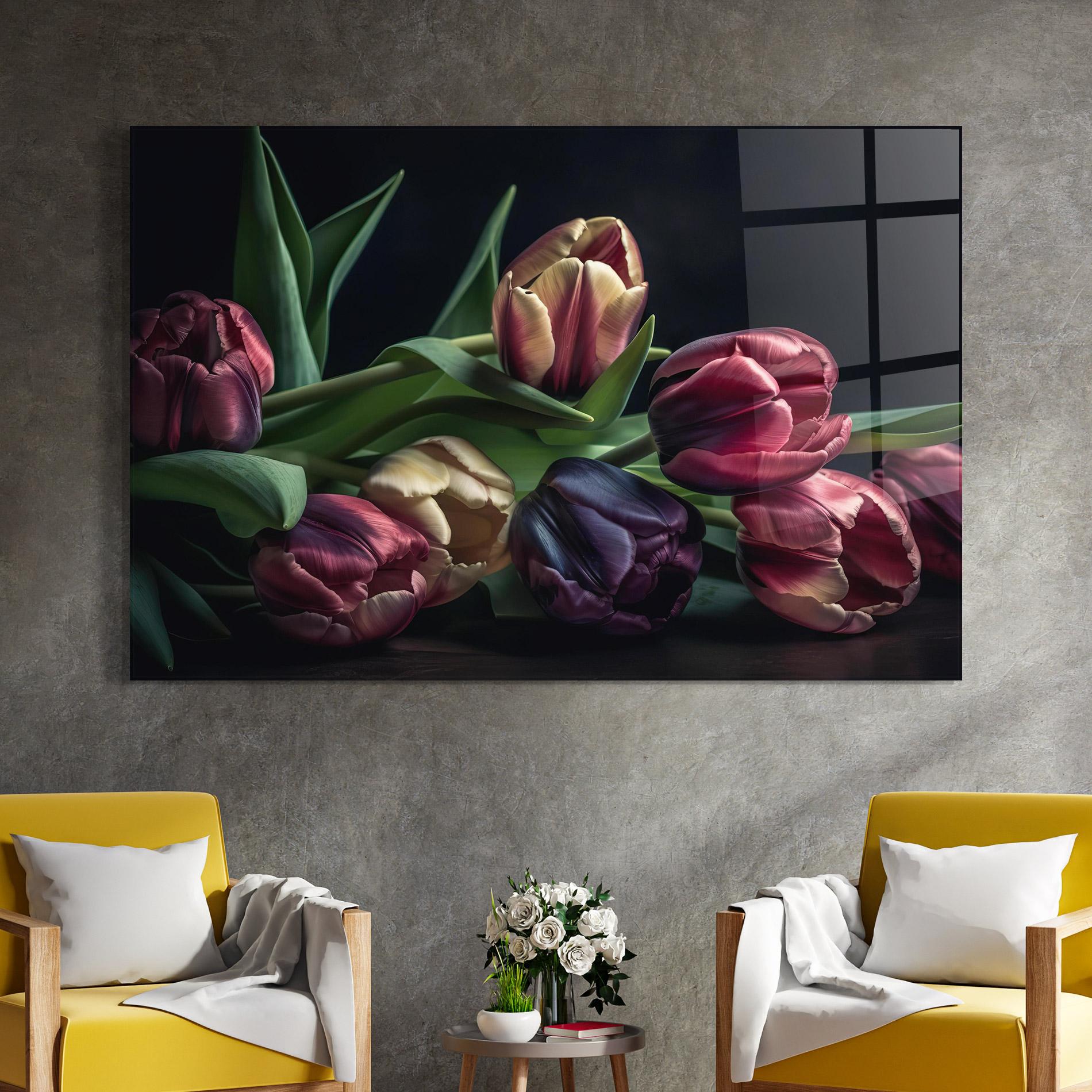 Glasbild Dark Purple Tulip mockup 4