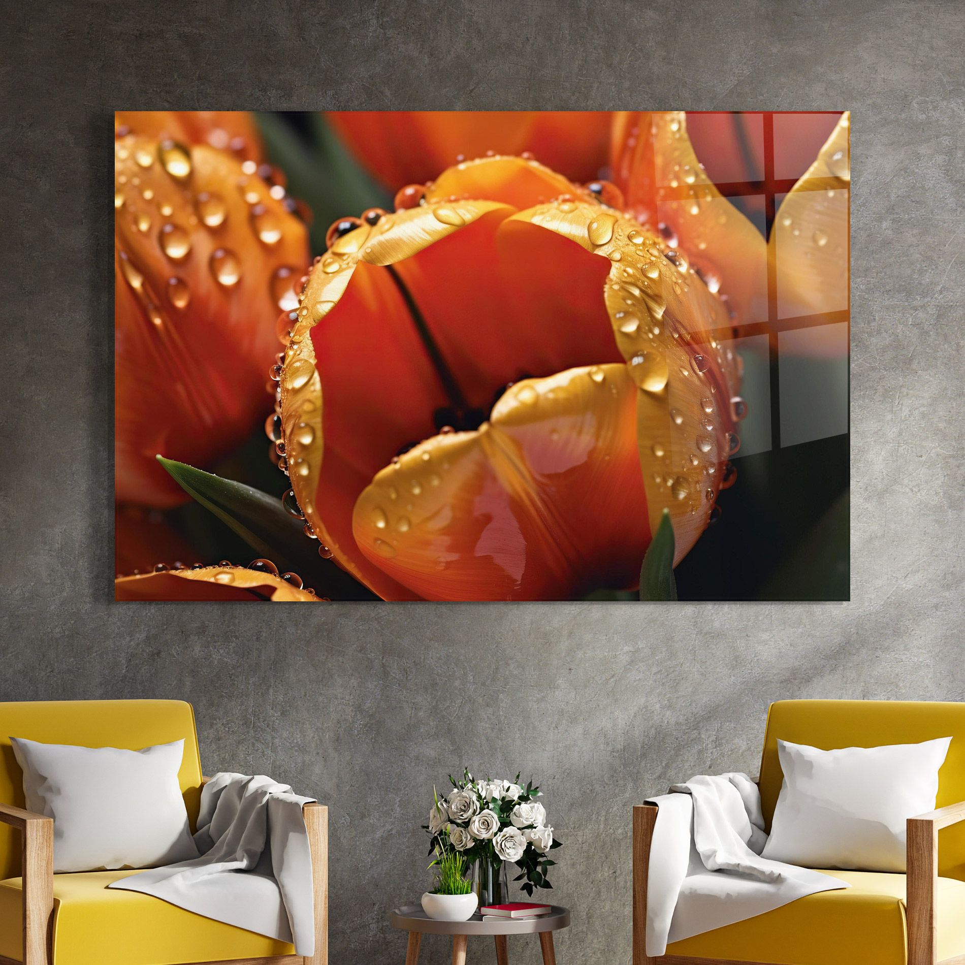 Orange Tulip Water Drops mockup 4