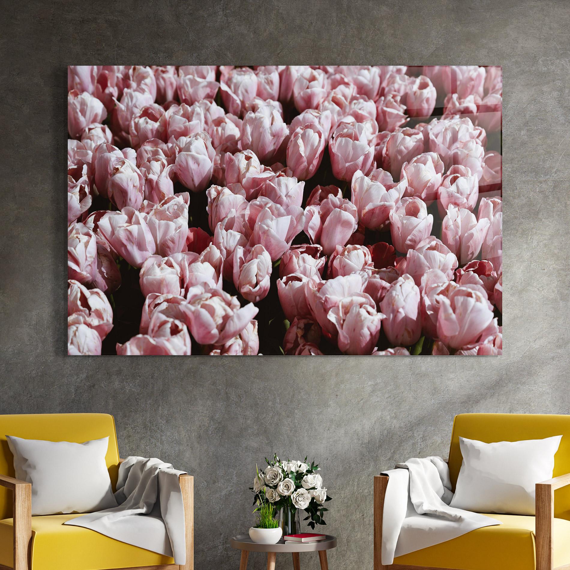 Glasbild Pastel Pink Tulips Wall mockup 4