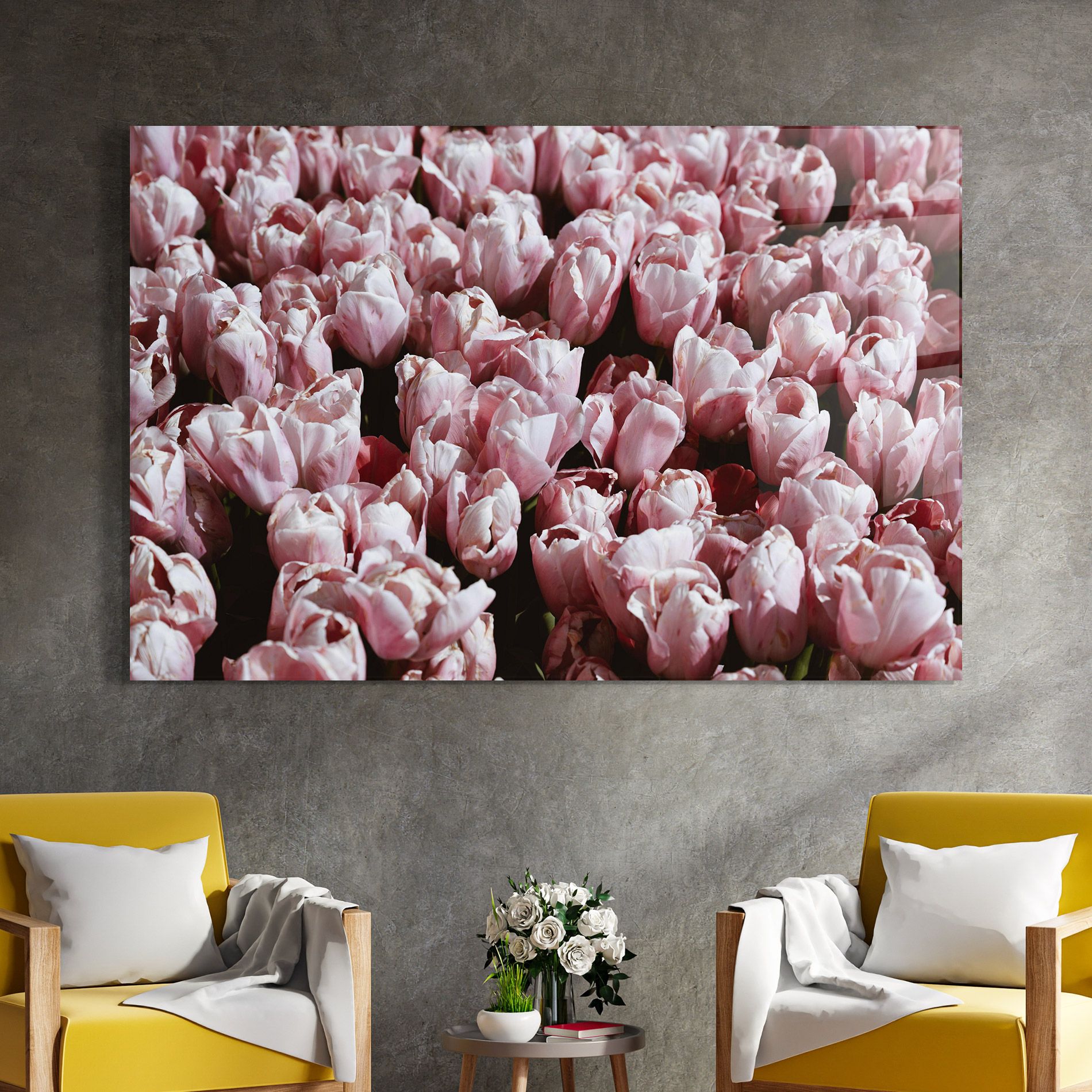 Pastel Pink Tulips Wall mockup 4