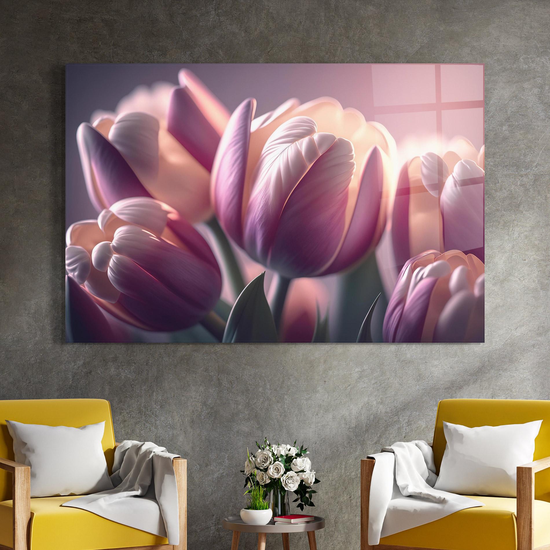 Glasbild Pastel Pink Tulips mockup 4