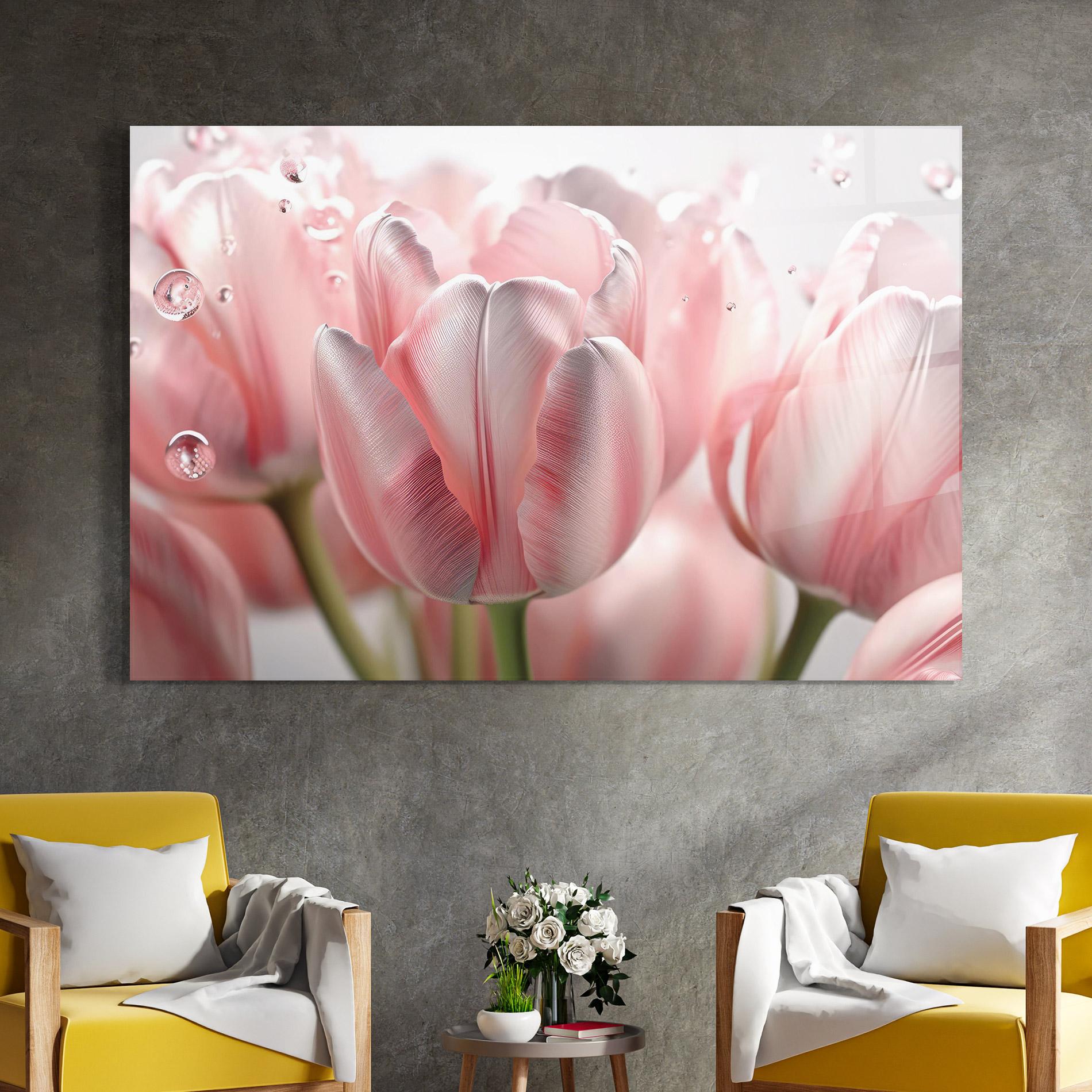 Glasbild Pink Pretty Tulips mockup 4