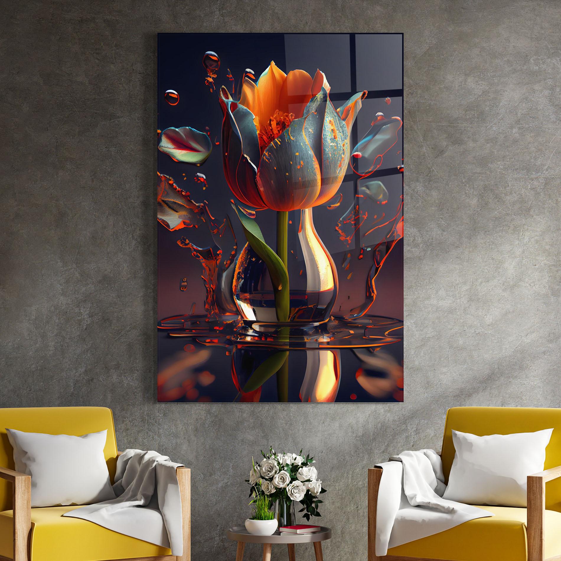 Glasbild Black Tulip In Vase mockup 4