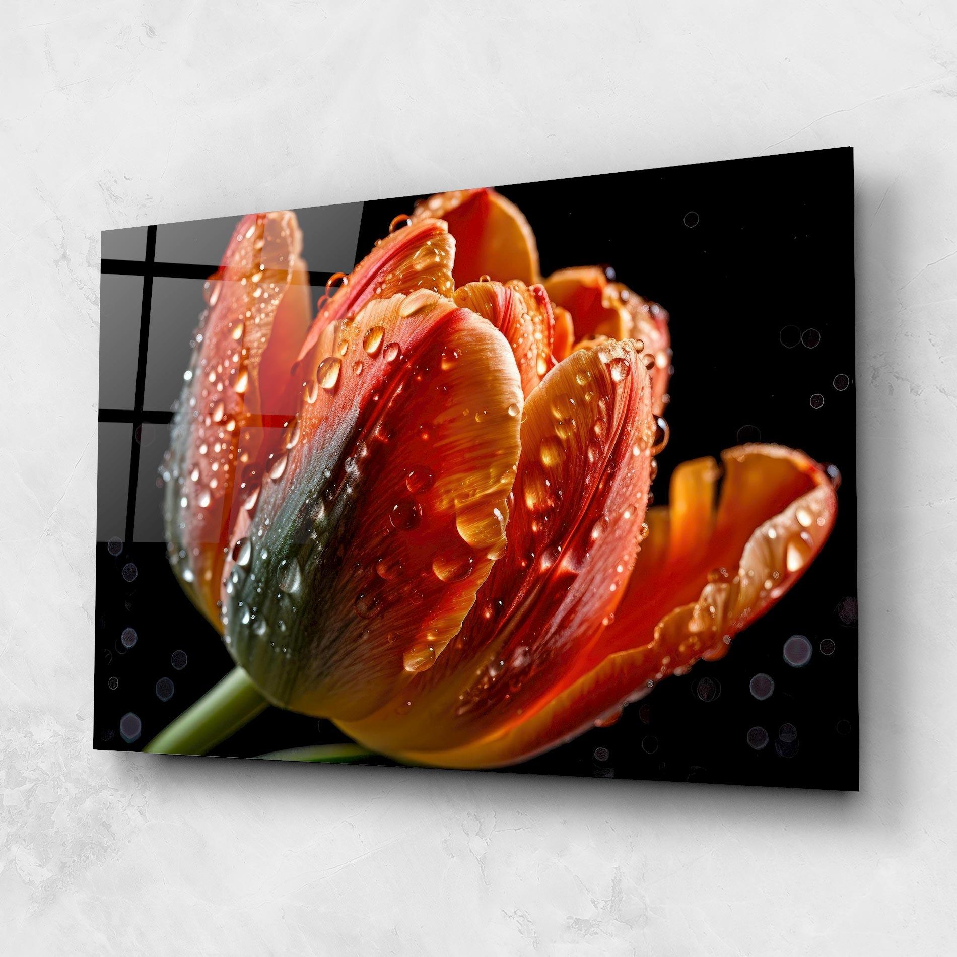 Glasbild Big Wet Orange Tulip mockup 1