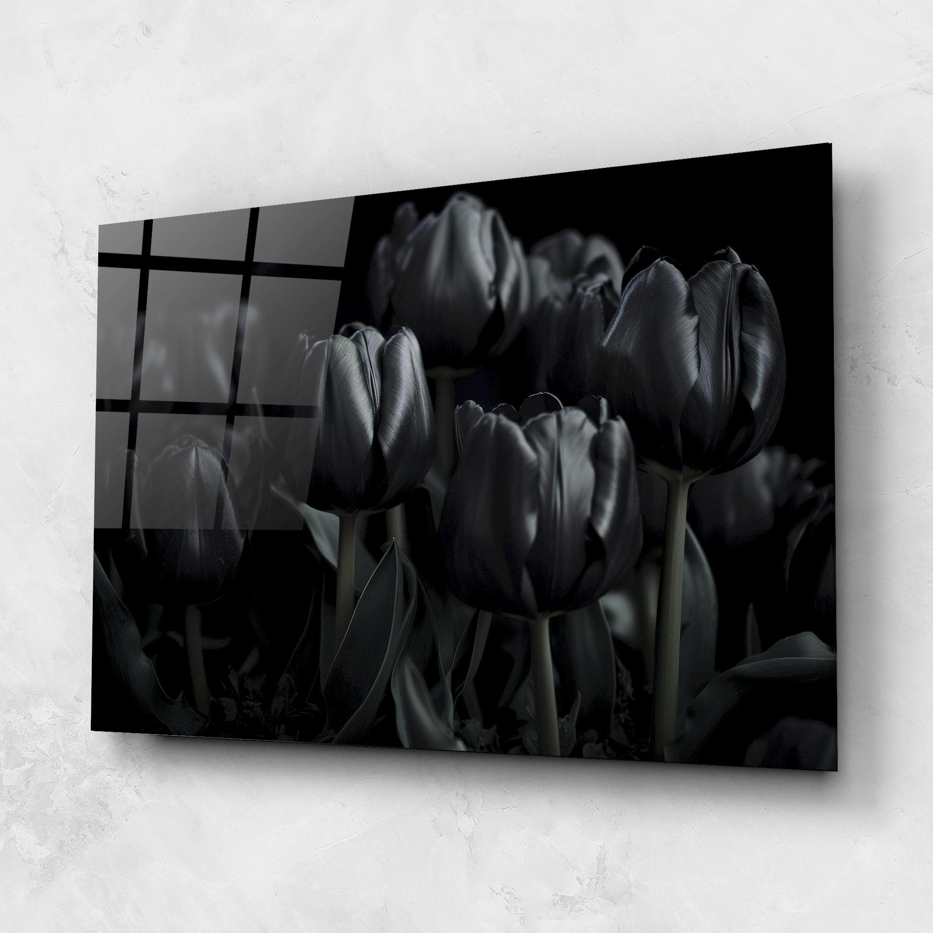 Glasbild Black Tulips mockup 1