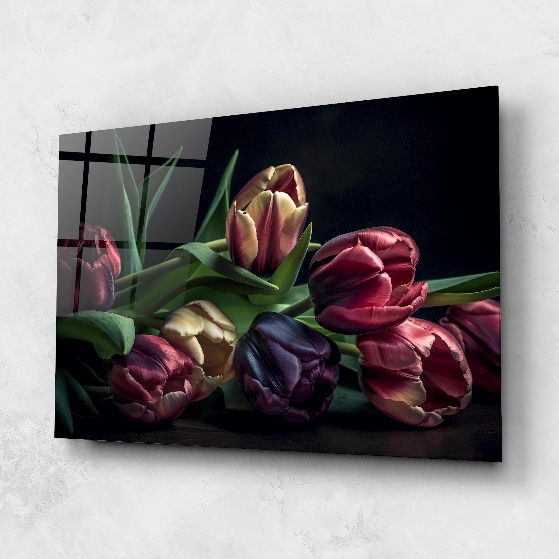 Glasbild Dark Purple Tulip mockup 1