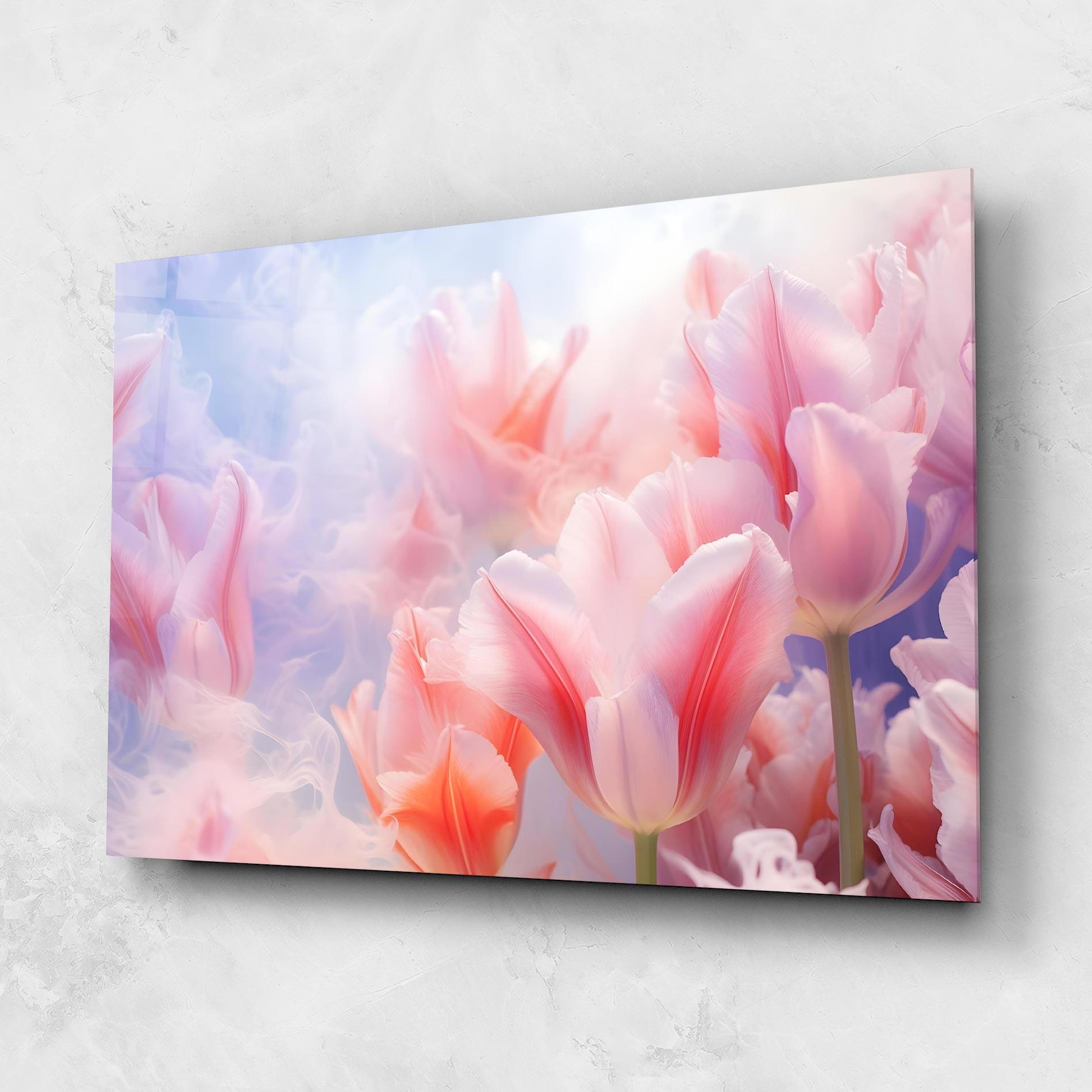 Glasbild Dreamy Pink Tulips mockup 1
