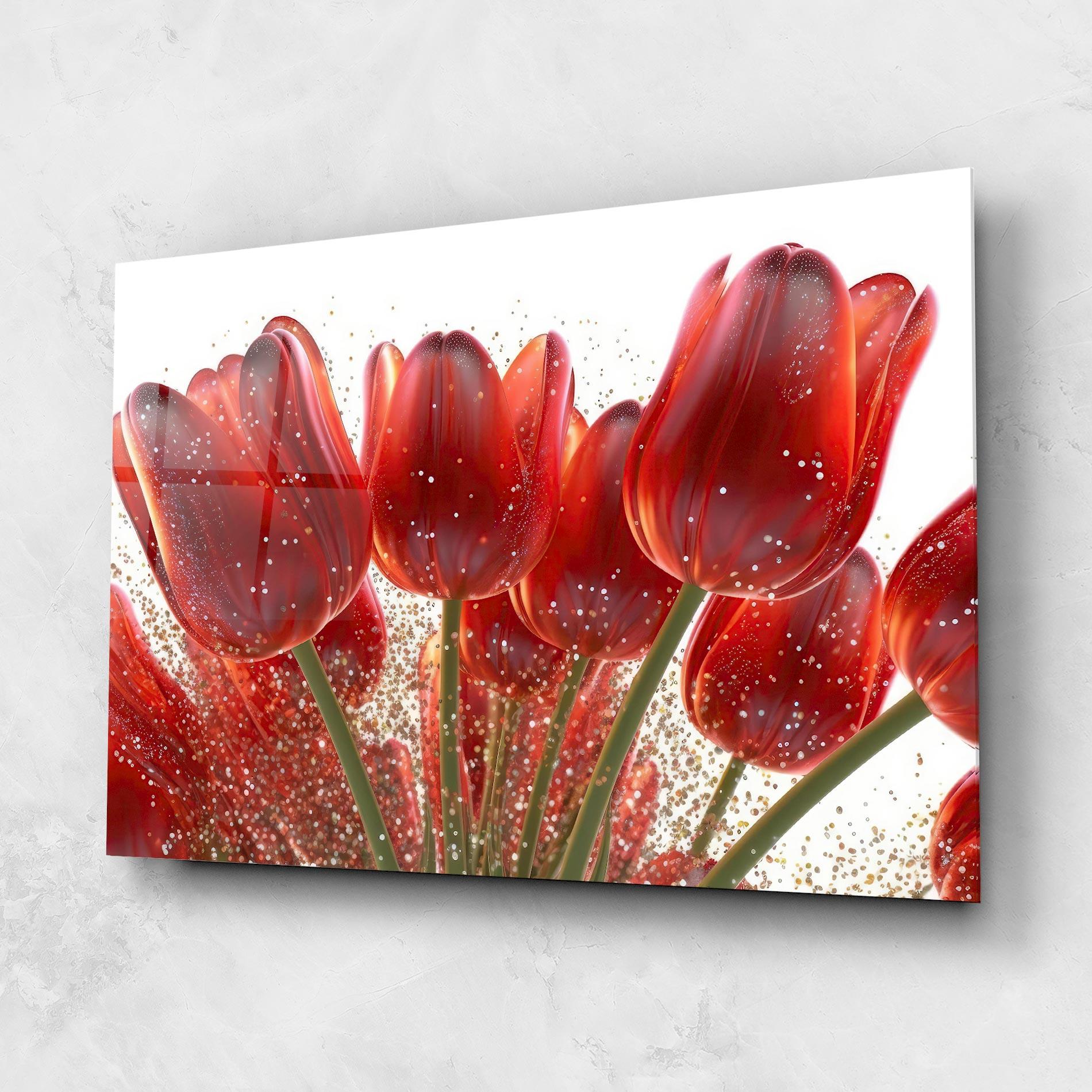 Glasbild Glitter Red Tulips mockup 1