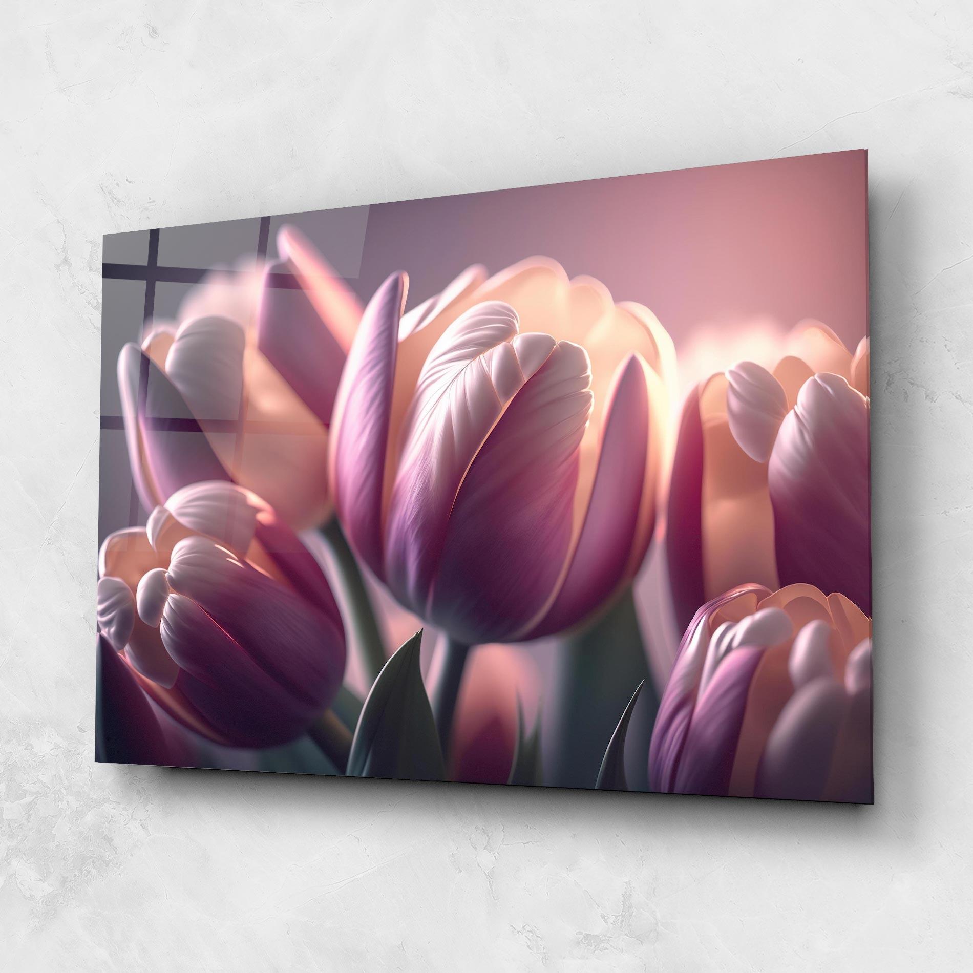 Glasbild Pastel Pink Tulips mockup 1