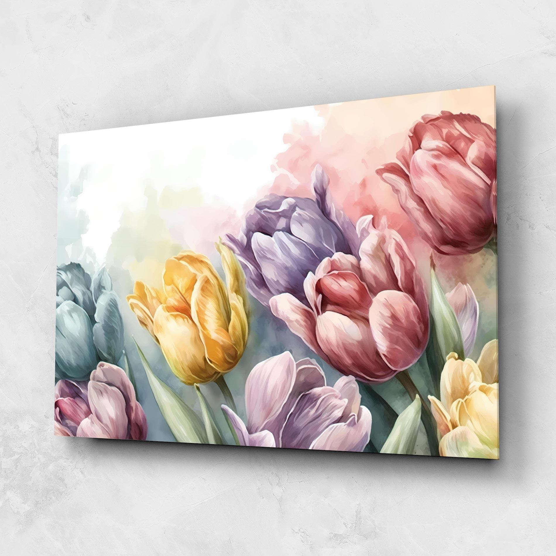 Glasbild Pastel Tulips mockup 1
