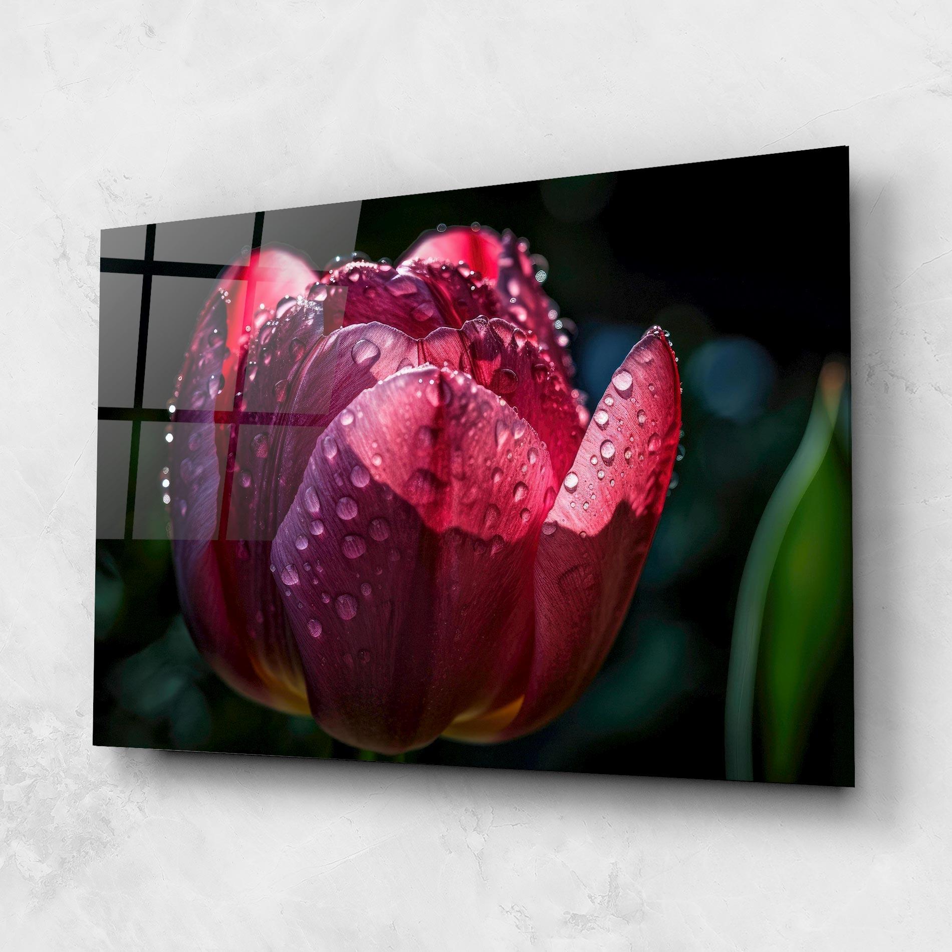 Glasbild Pink Tulip After Rain mockup 1