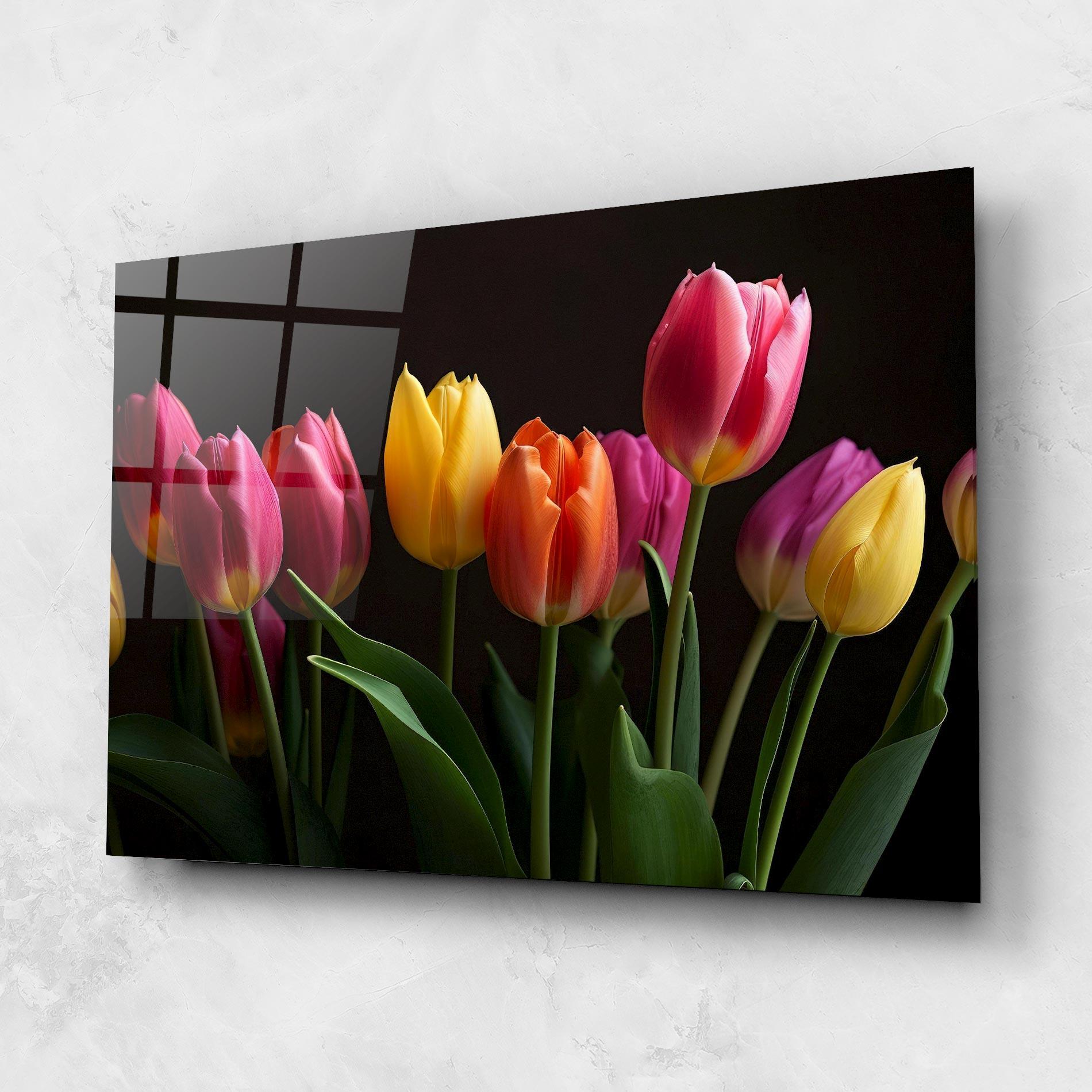 Glasbild Purple Yellow Tulips mockup 1