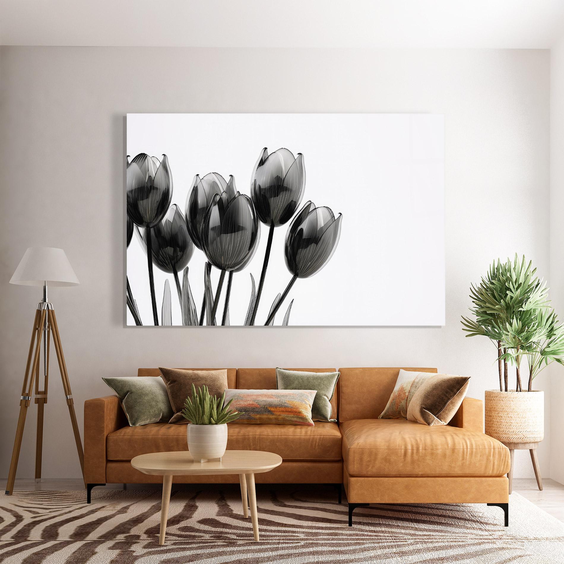 Glasbild Black Glass Tulips mockup 7