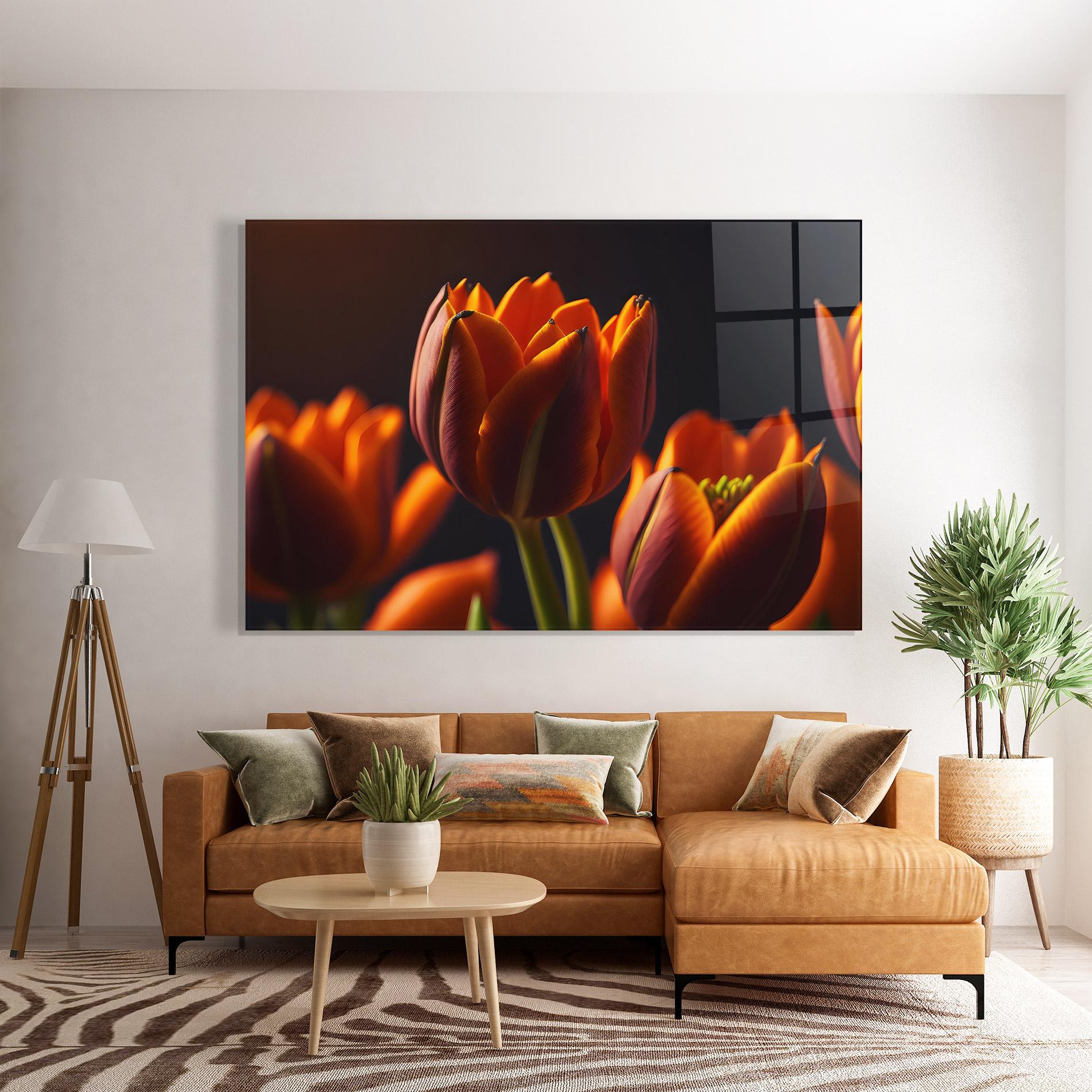 Glasbild Close Up Orange Tulip mockup 7