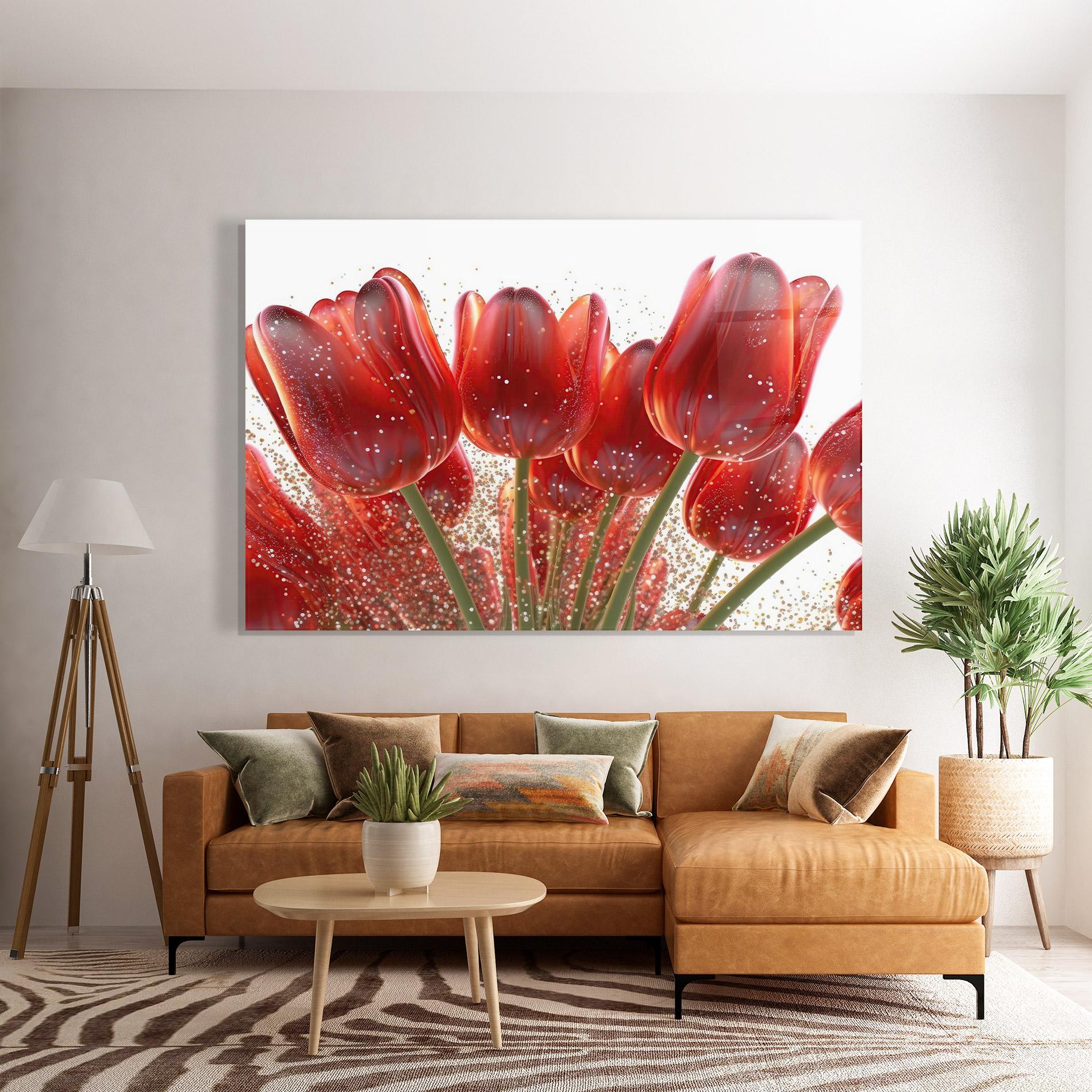 Glasbild Glitter Red Tulips mockup 7