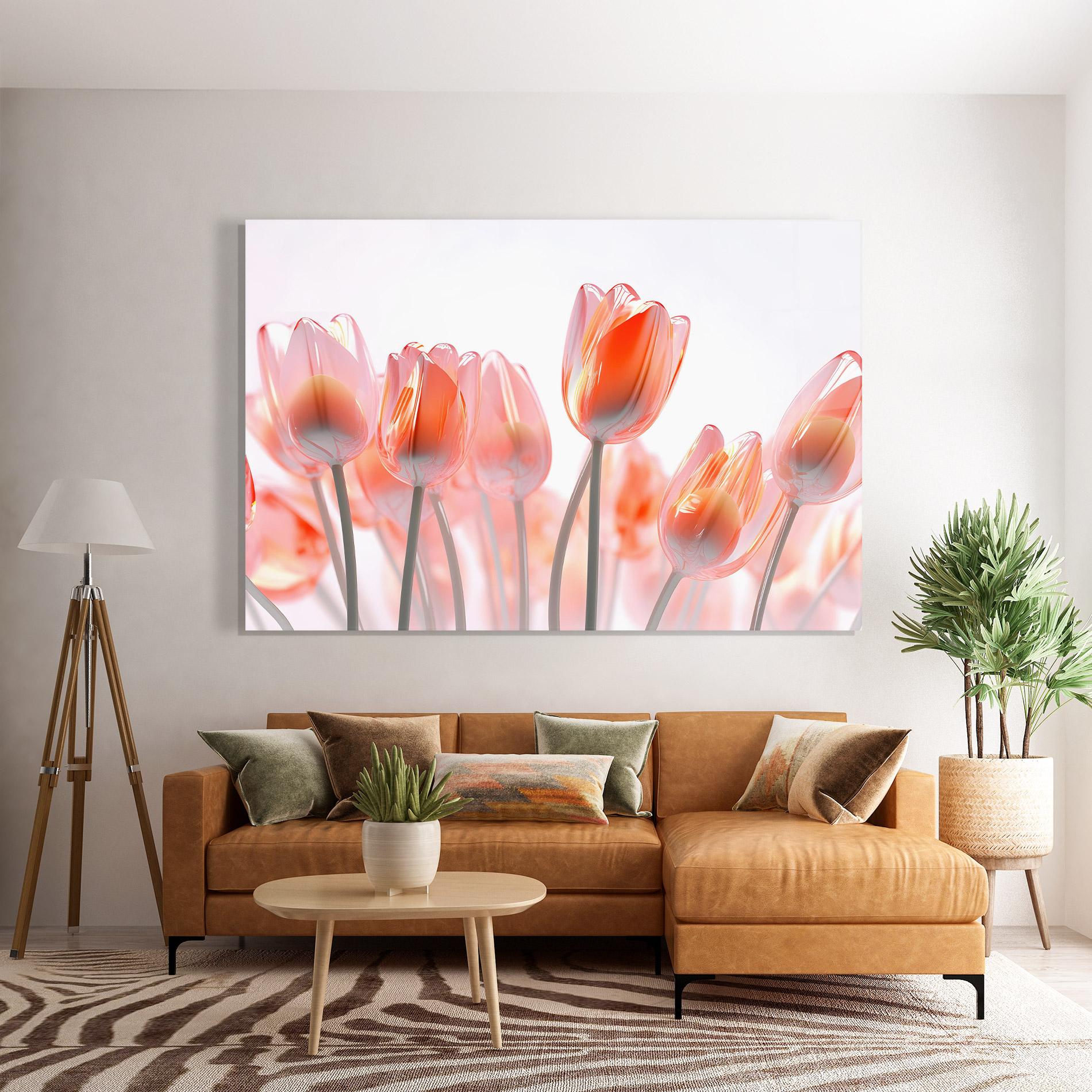 Glasbild Orange Glass Tulips mockup 7