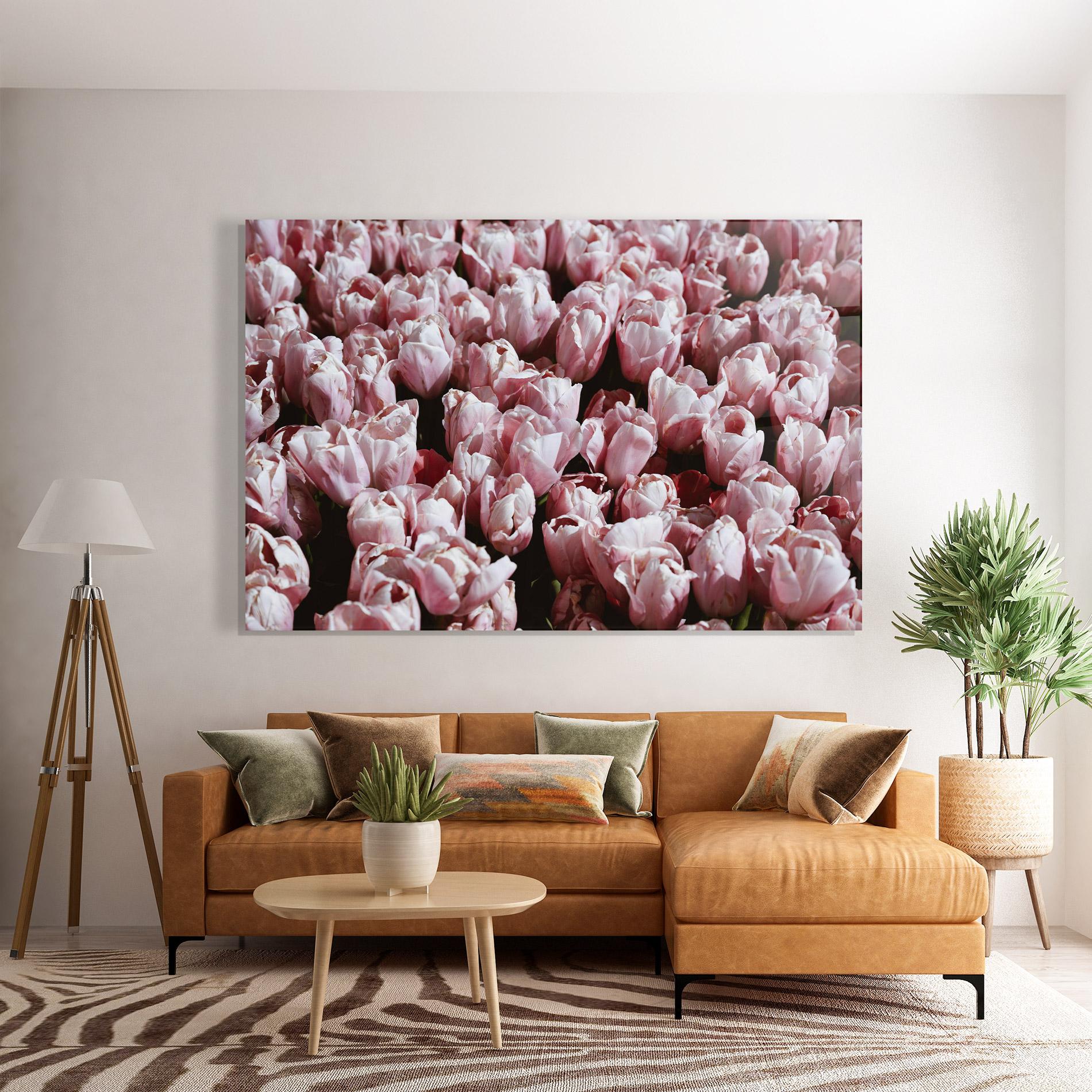 Glasbild Pastel Pink Tulips Wall mockup 7
