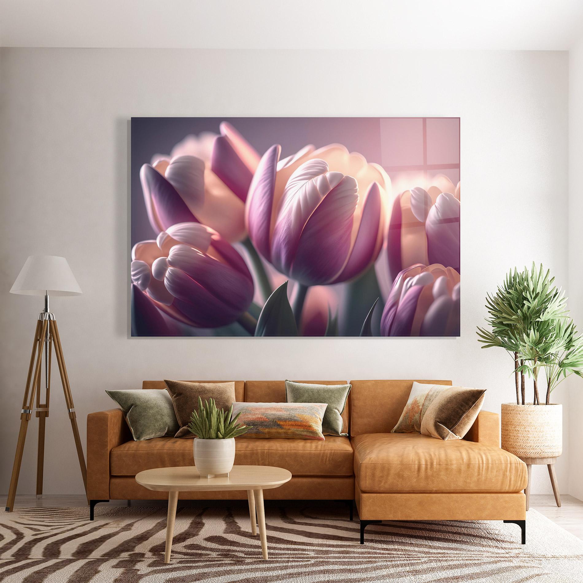 Glasbild Pastel Pink Tulips mockup 7