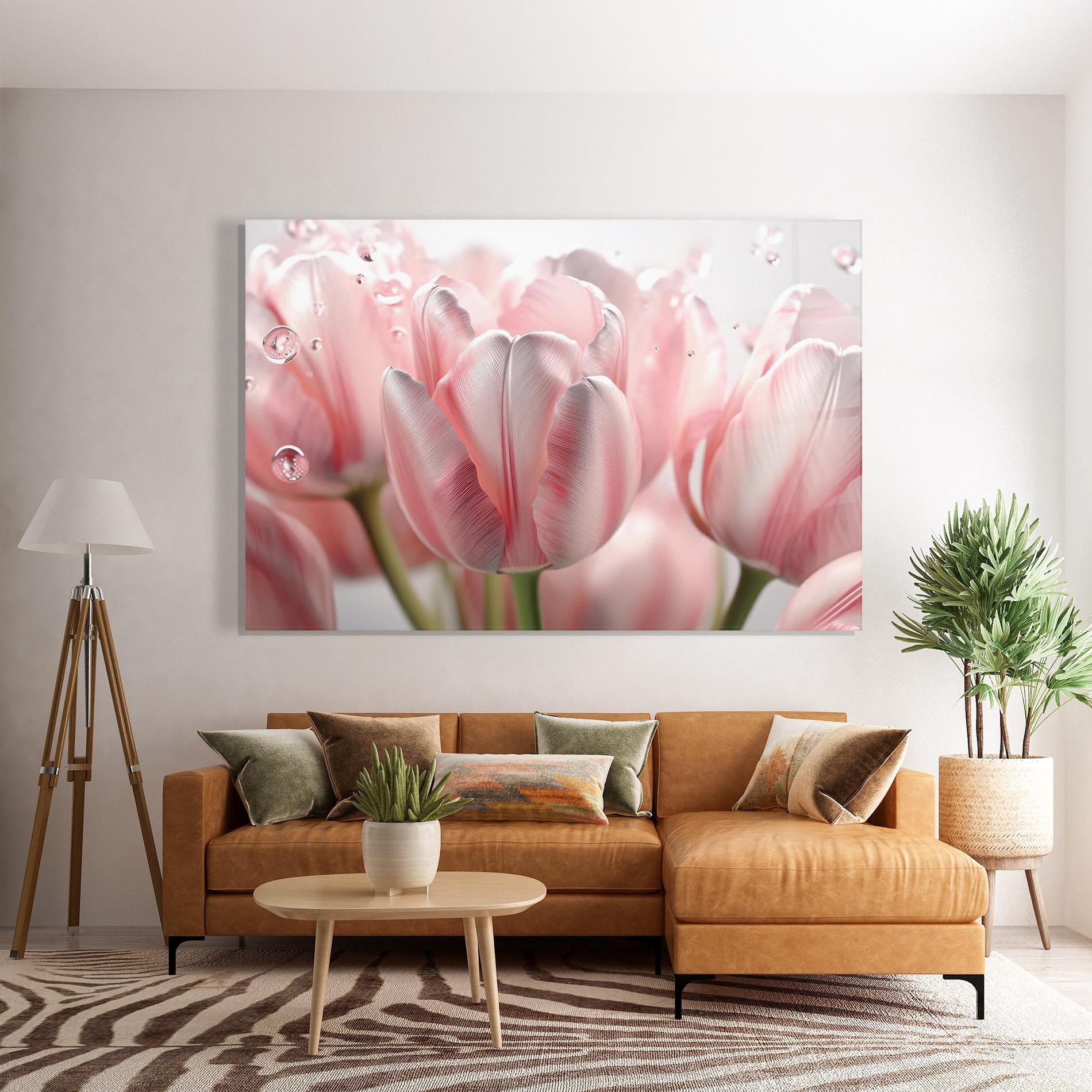 Glasbild Pink Pretty Tulips mockup 7