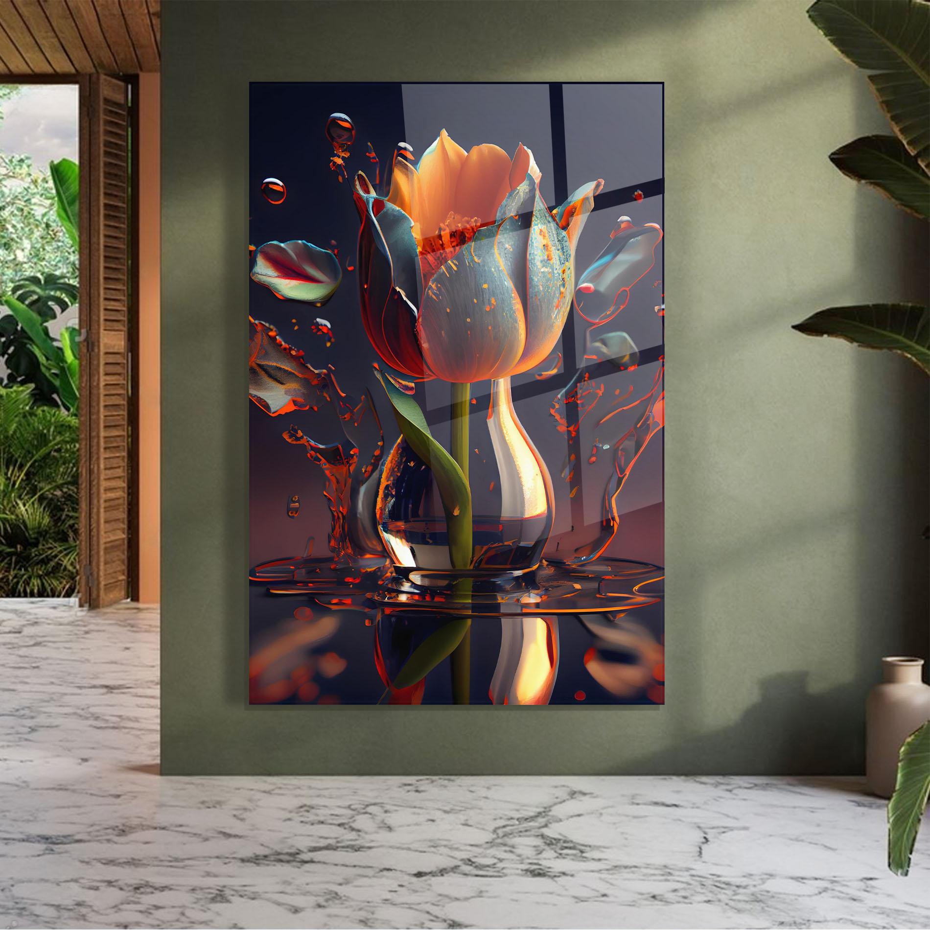 Glasbild Black Tulip In Vase mockup 7